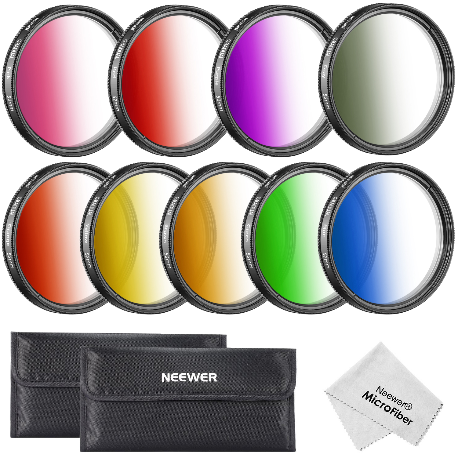 Neewer 9pcs 52mm Complete Graduated Color Lens Filter Set for SLR