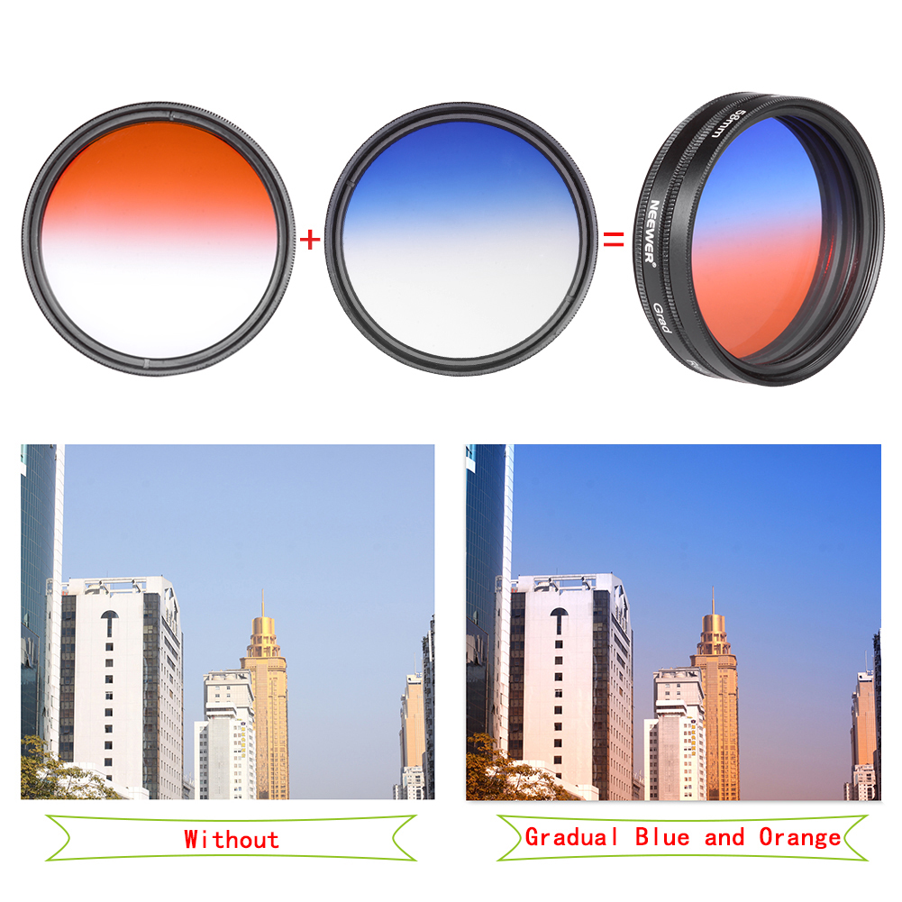 Neewer 9pcs 58mm Complete Graduated Color Lens Filter Set for SLR