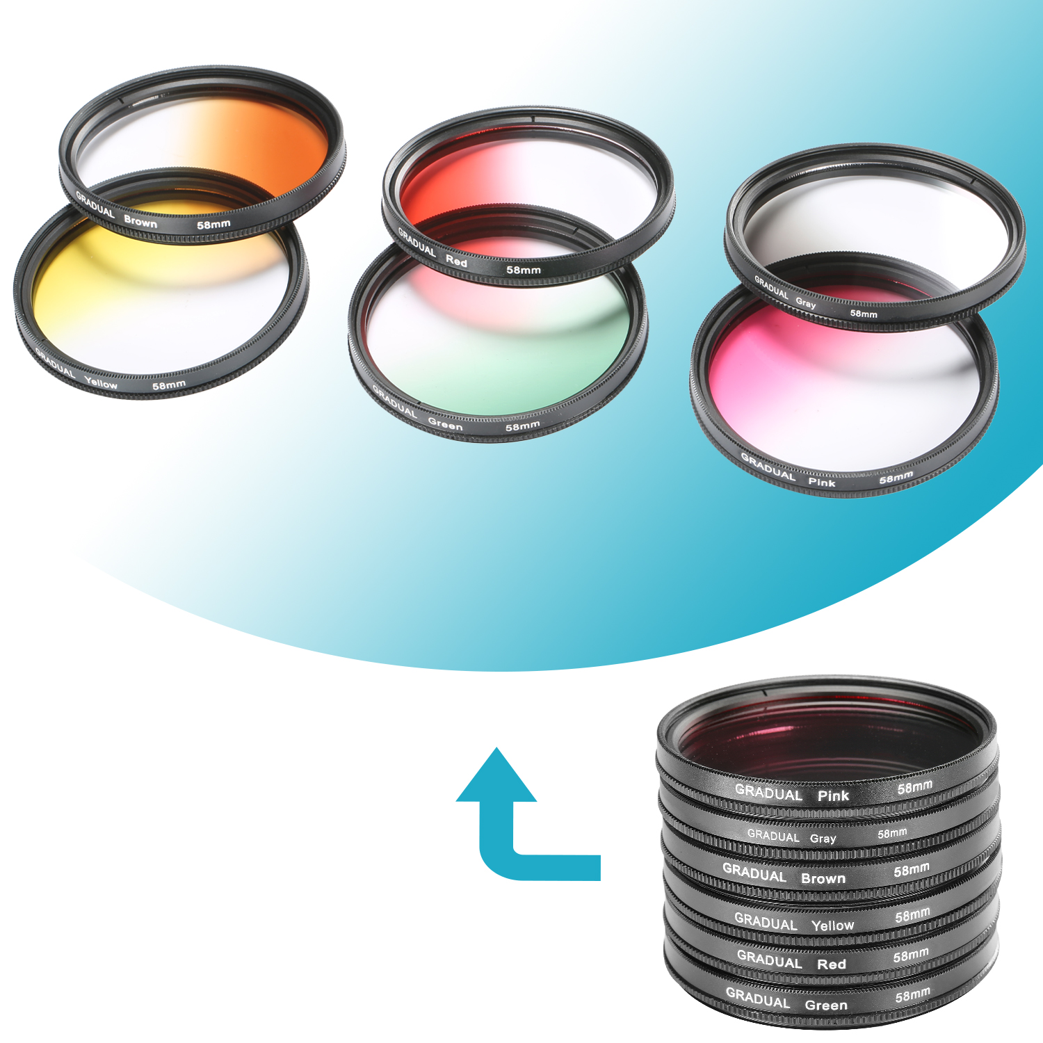 Neewer 58MM 18 PCs Lens Filter Kit 9 Full Color Filter, 9 Graduated Filter