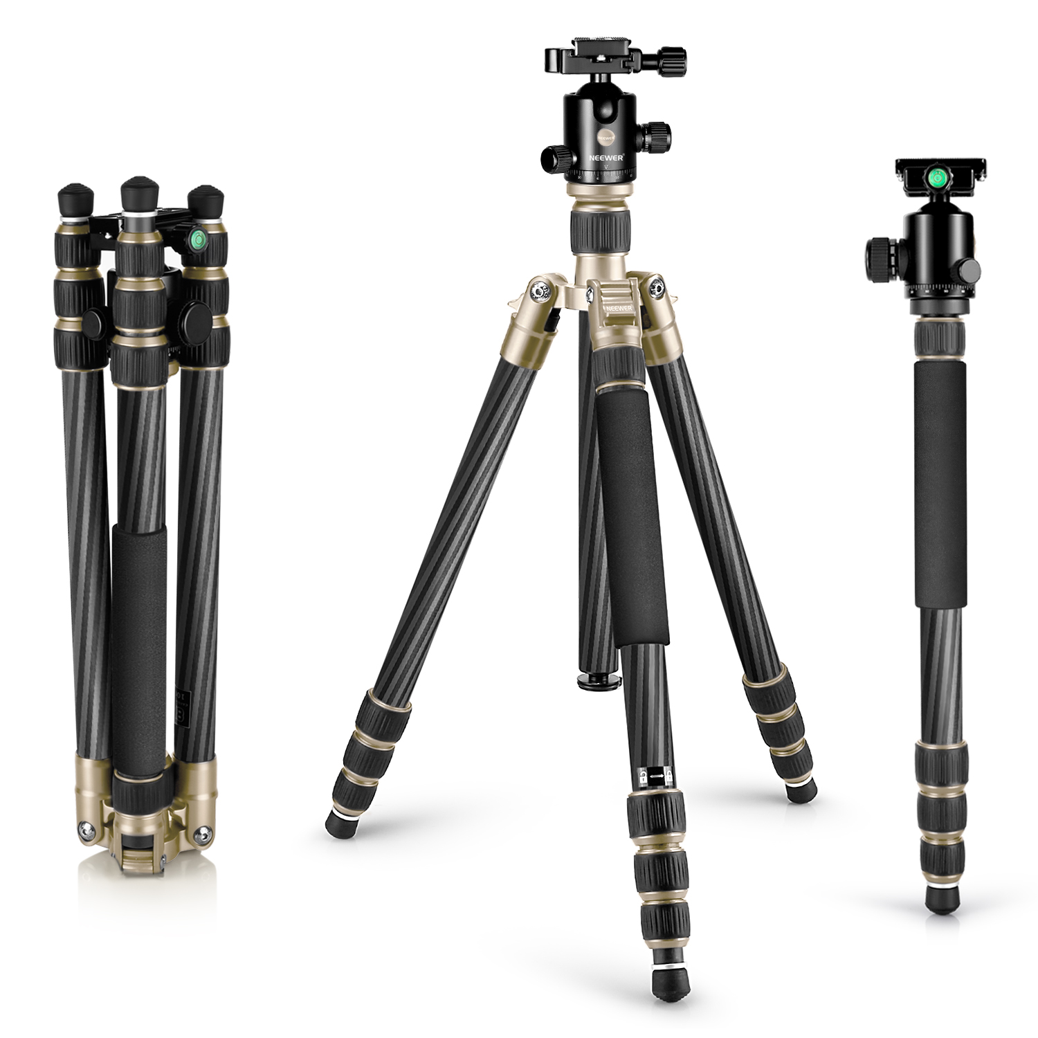 Neewer Carbon Fiber 67" Tripod Monopod with 360 Degree Ball HeadGold
