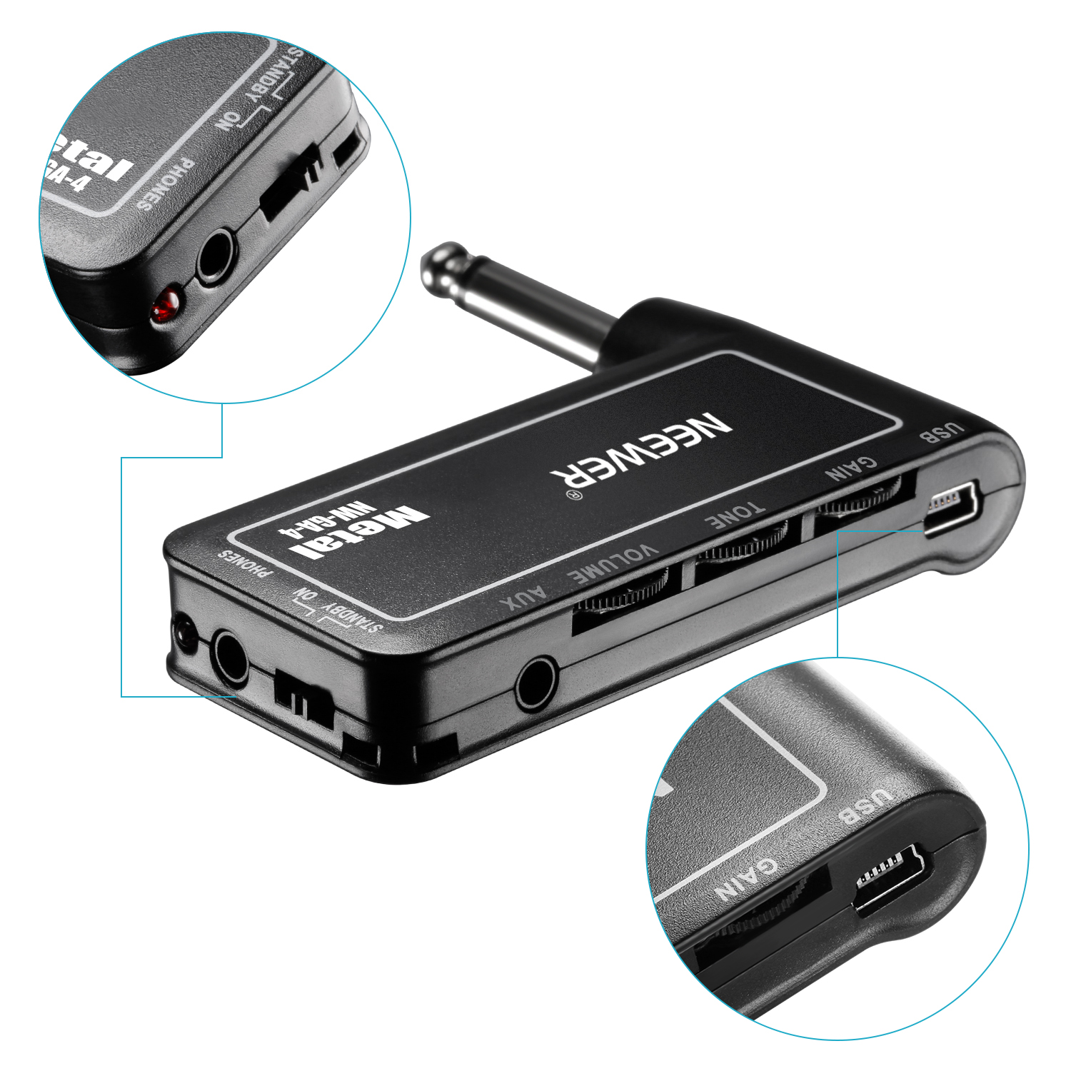 Neewer Portable Electric Guitar Plug Mini Headphone Amp Amplifier(Metal