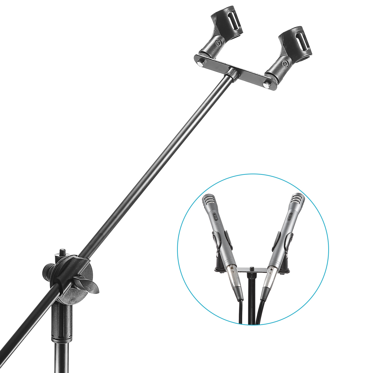 Neewer Stereo Microphone Steel Mount Bracket Bar with Dual Mic Clip Holders