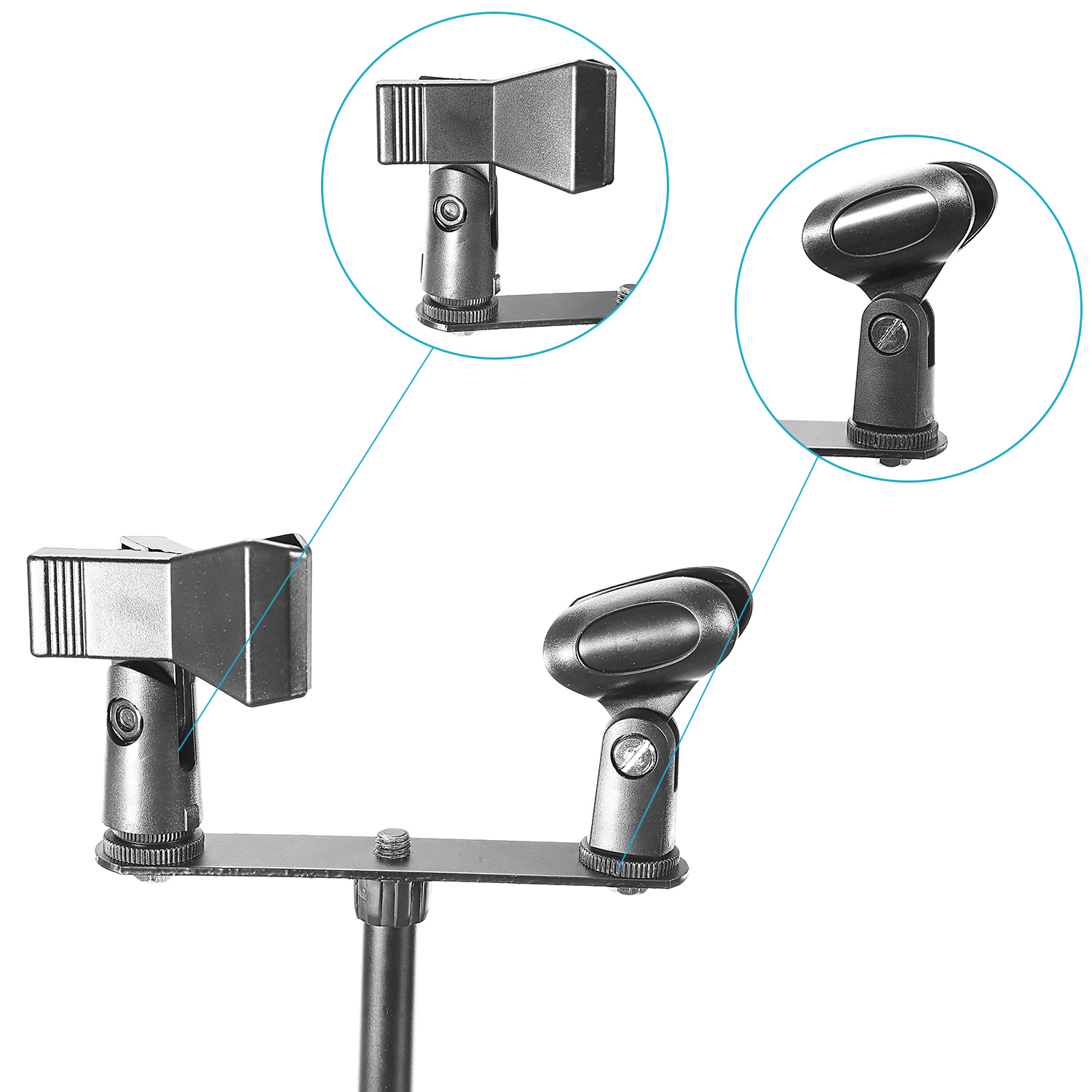 Neewer Stereo Microphone Steel Mount Bracket Bar with Dual Mic Clip Holders