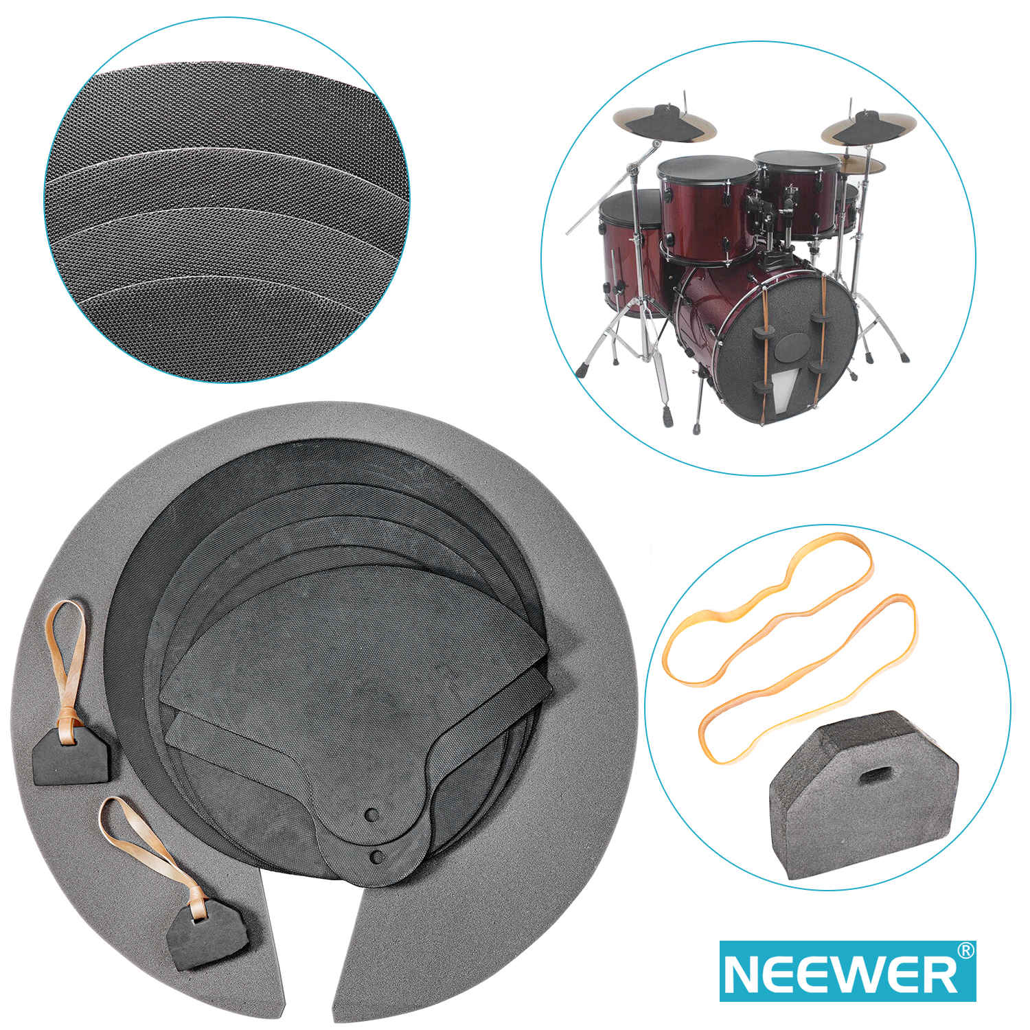 Neewer 9Piece Foam/Rubber Drum and Cymbal Practice Mute Pad Set