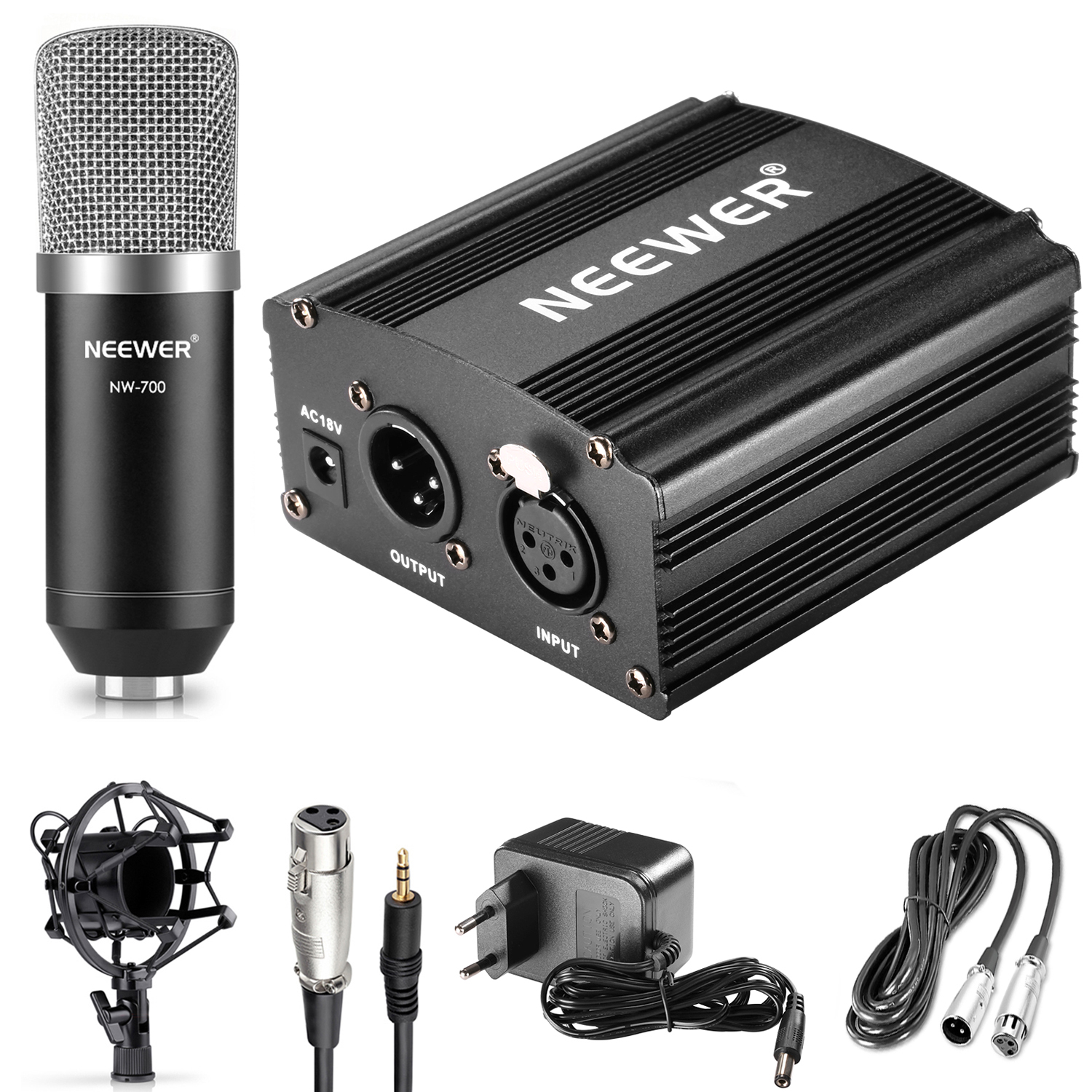 Neewer Nw Studio Microphone Phantom Power Kit With Shock Mount