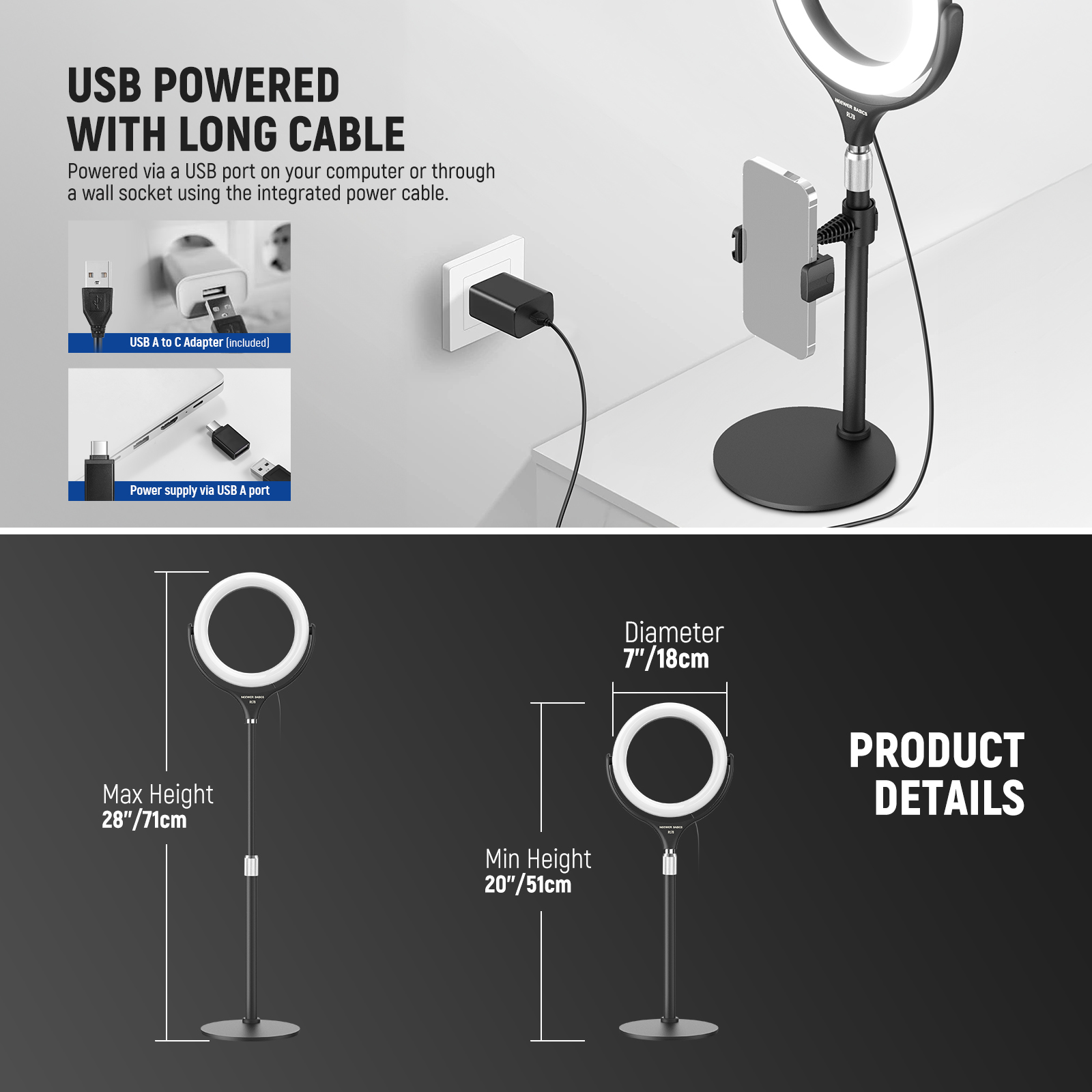 NEEWER BASICS RL78 7" Ring Light תאורת רינג שולחנית - פרטים נוספים