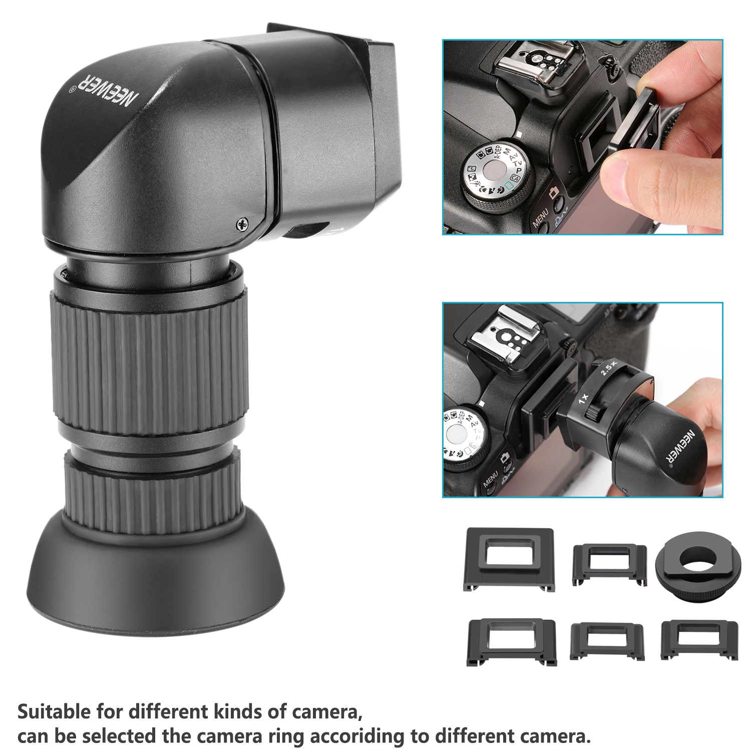 Neewer 1x2.5x Right Angle Finder Viewfinder for Canon Nikon Pentax