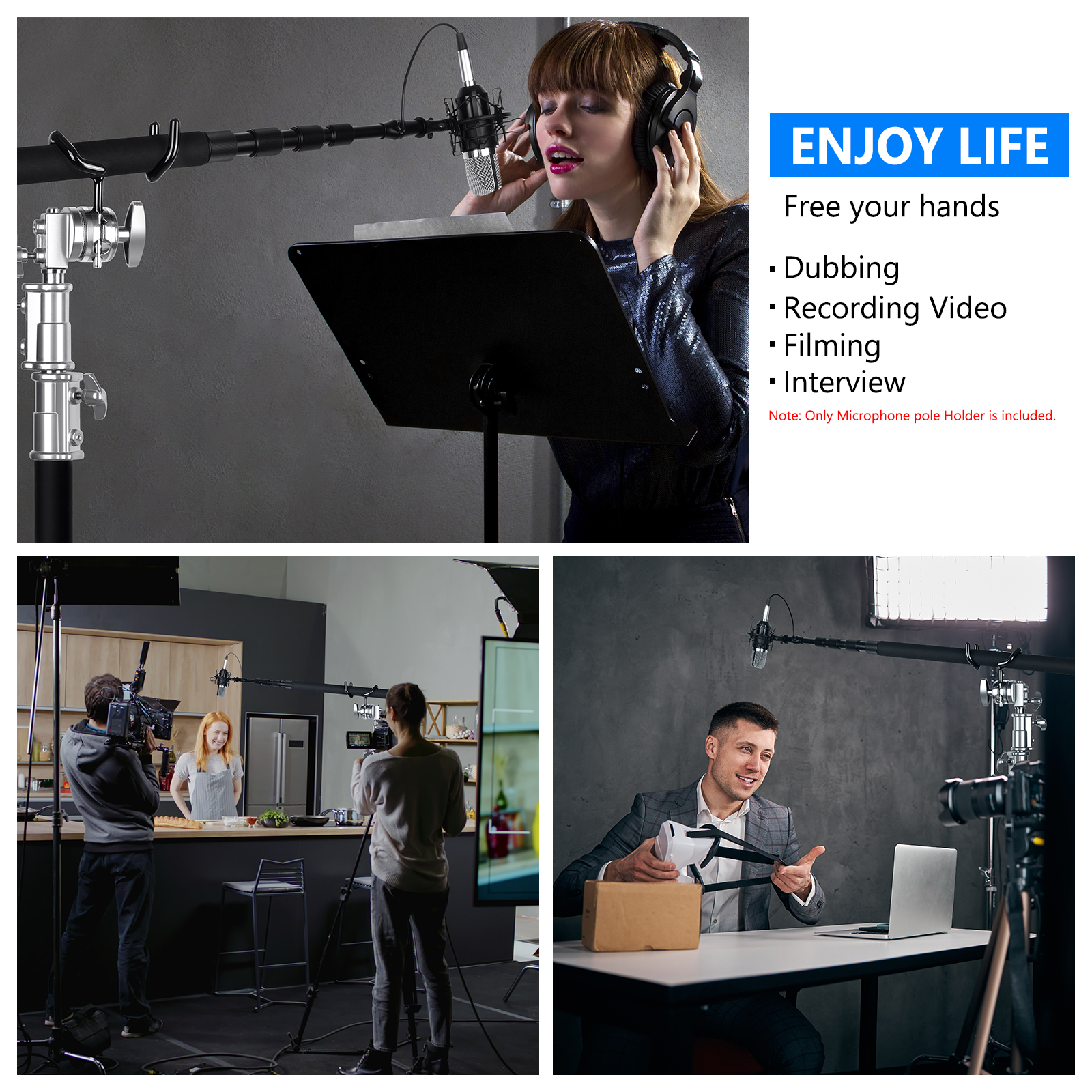 Neewer Black Metal Microphone Yoke Boompole Support Holder Mic Stand