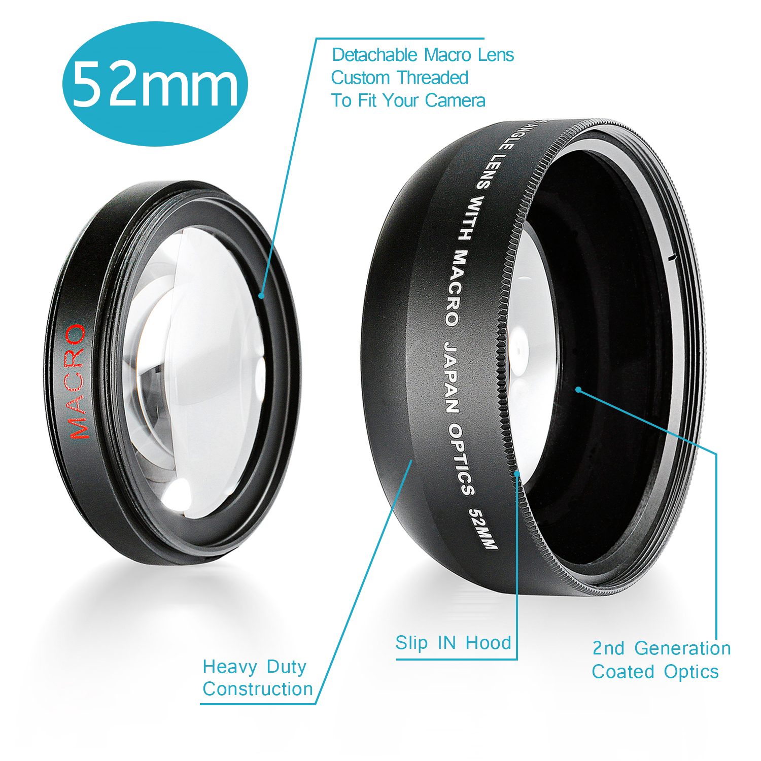 Neewer 52MM 0.43X High Definition Wide Angle Lens with Detachable Macro ...