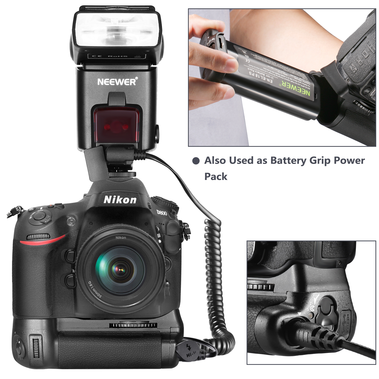 Neewer ENEL18PS Rechargeable Liion External Flash Battery Pack for