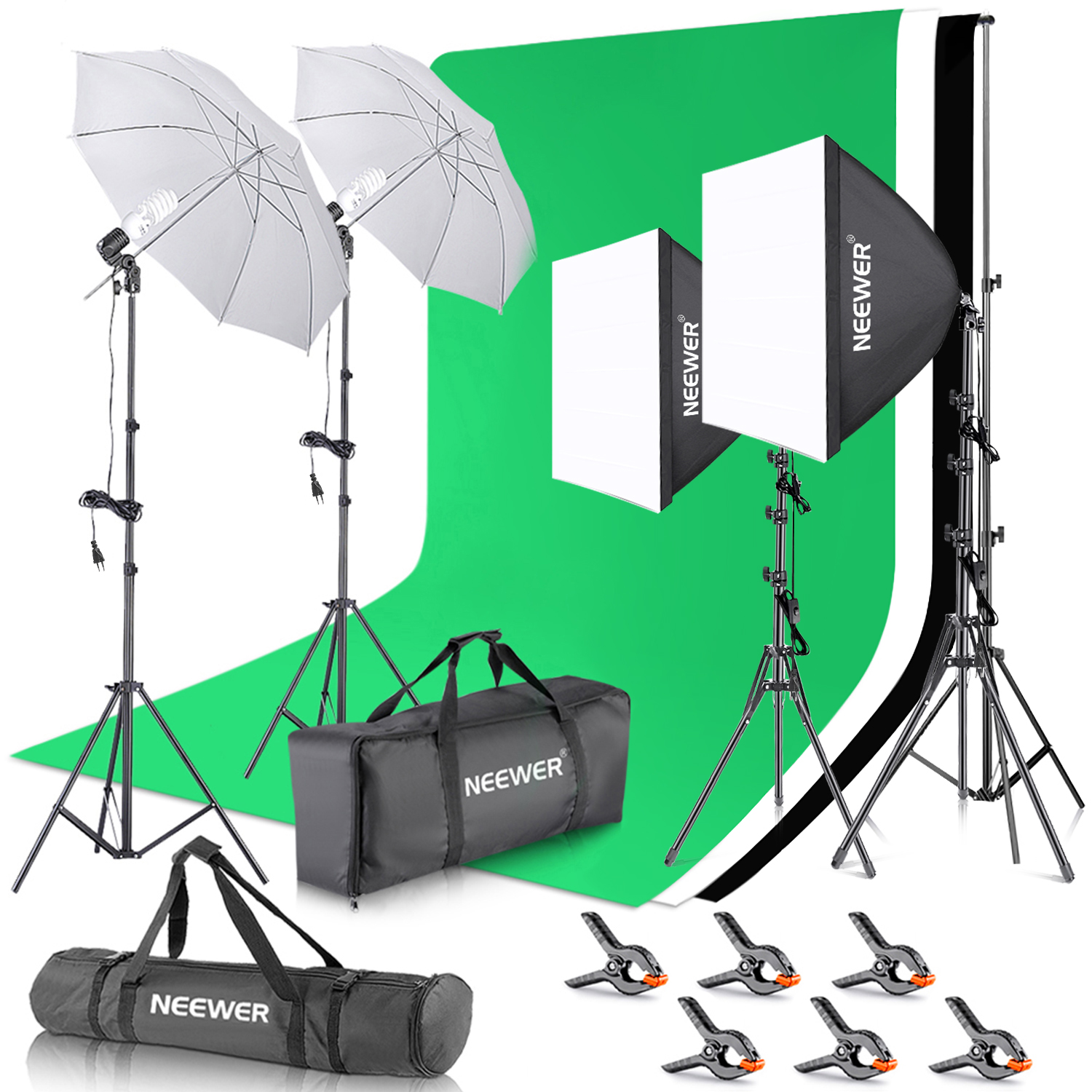 confezione da 2 soft box e ombrelli Supporto luce per video . ritratti Neewer Photo Studio in lega di alluminio di 2,1 m illuminazione fotografie
