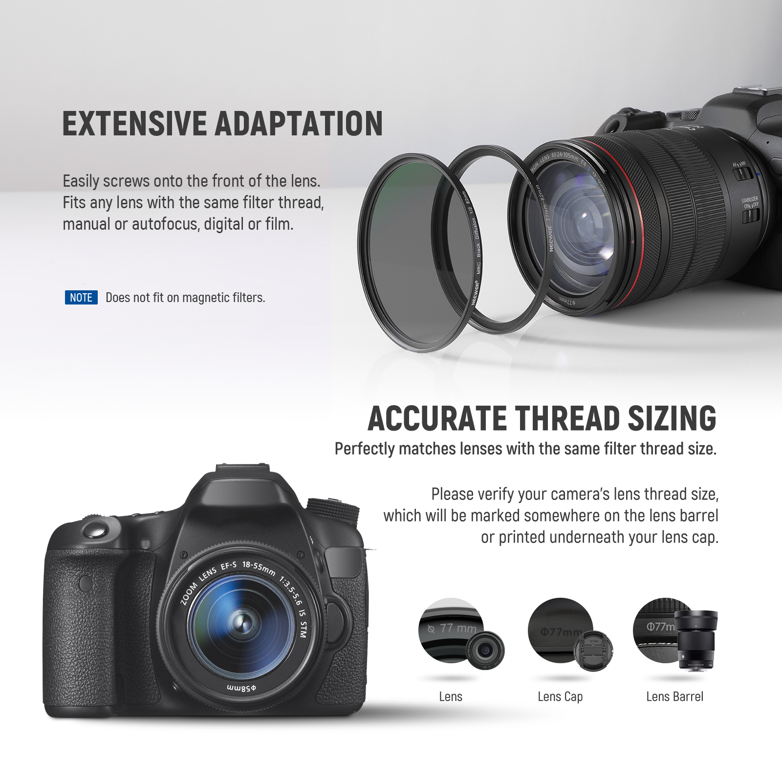 K&F Concept 18 Pcs Anelli adattatori Kit 37-49mm 49-52mm 52-55mm 55-58mm 58-62mm 62-67mm 67-72mm 72-77mm 77-82mm 49-37mm 52-49mm 55-52mm 58-55mm 62-58mm 67-62mm 72-67mm 77-72mm 82-77mm For Olympus Canon Nikon Sony Fuji Camera 