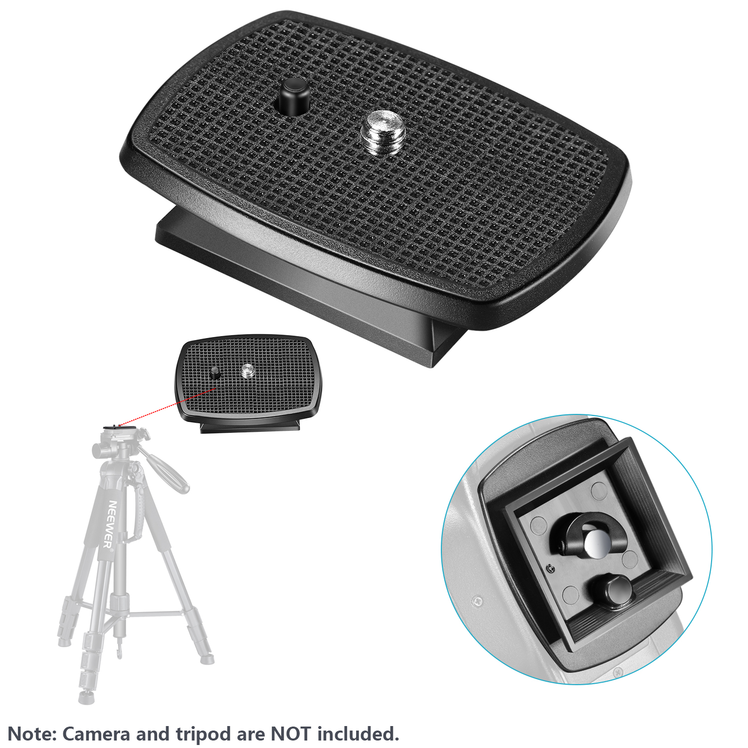 Neewer 2 Pack Black Quick Shoe QR Plate Tripod Head with Antislip
