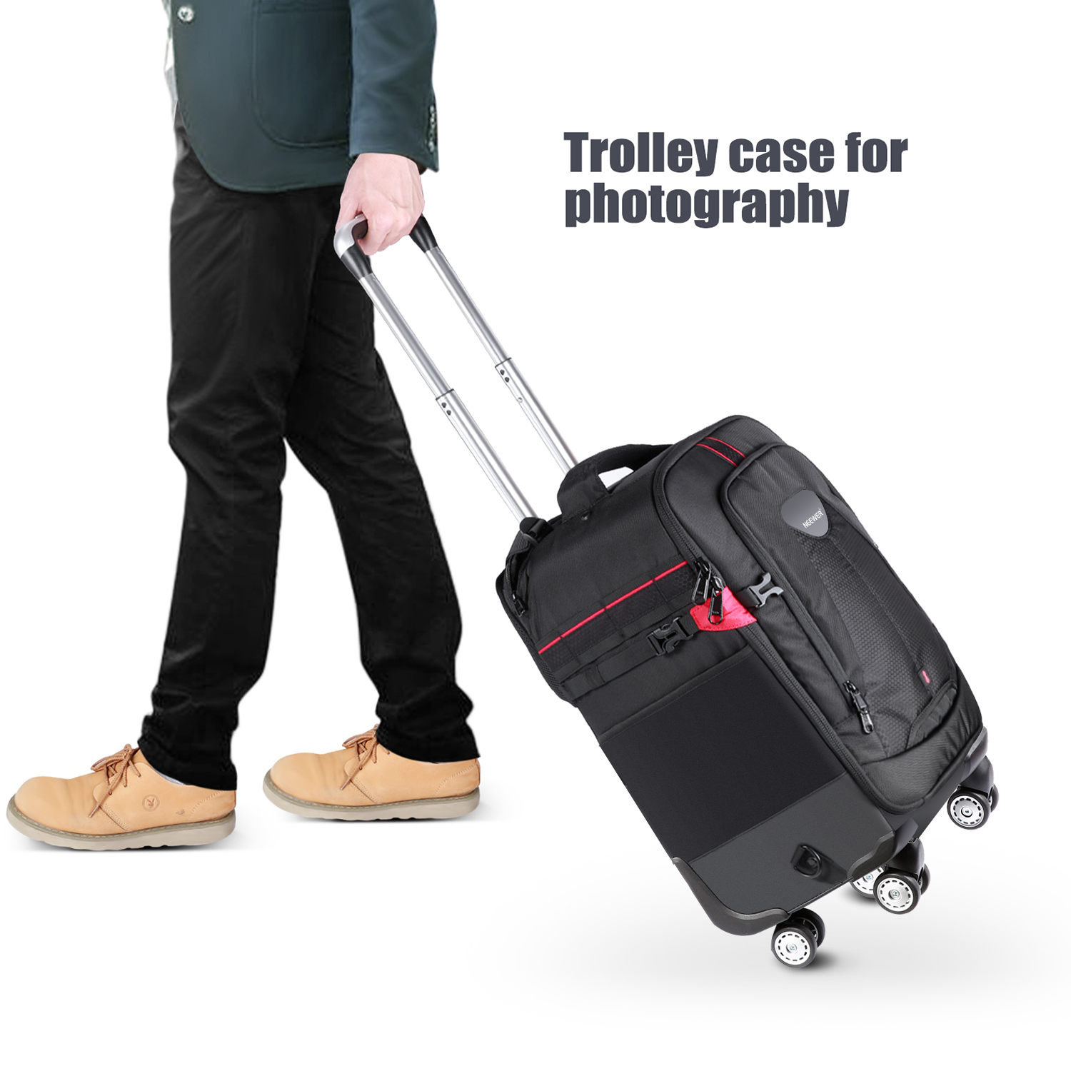 Neewer 2in1 Rolling Camera Backpack Trolley Case with 4 Double