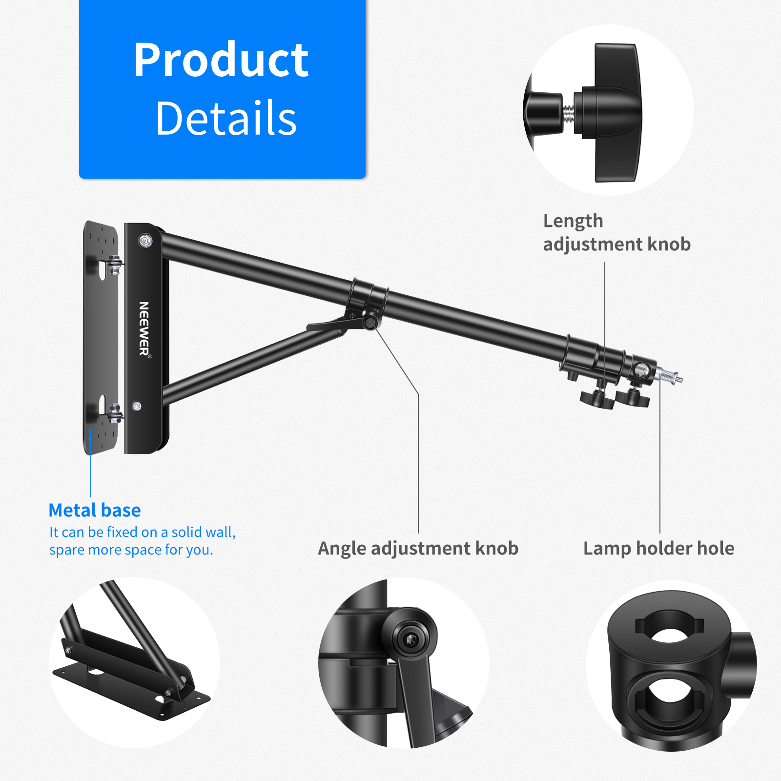 Neewer Triangle Wall Mounting Boom Arm Max Length 51.1 inches for