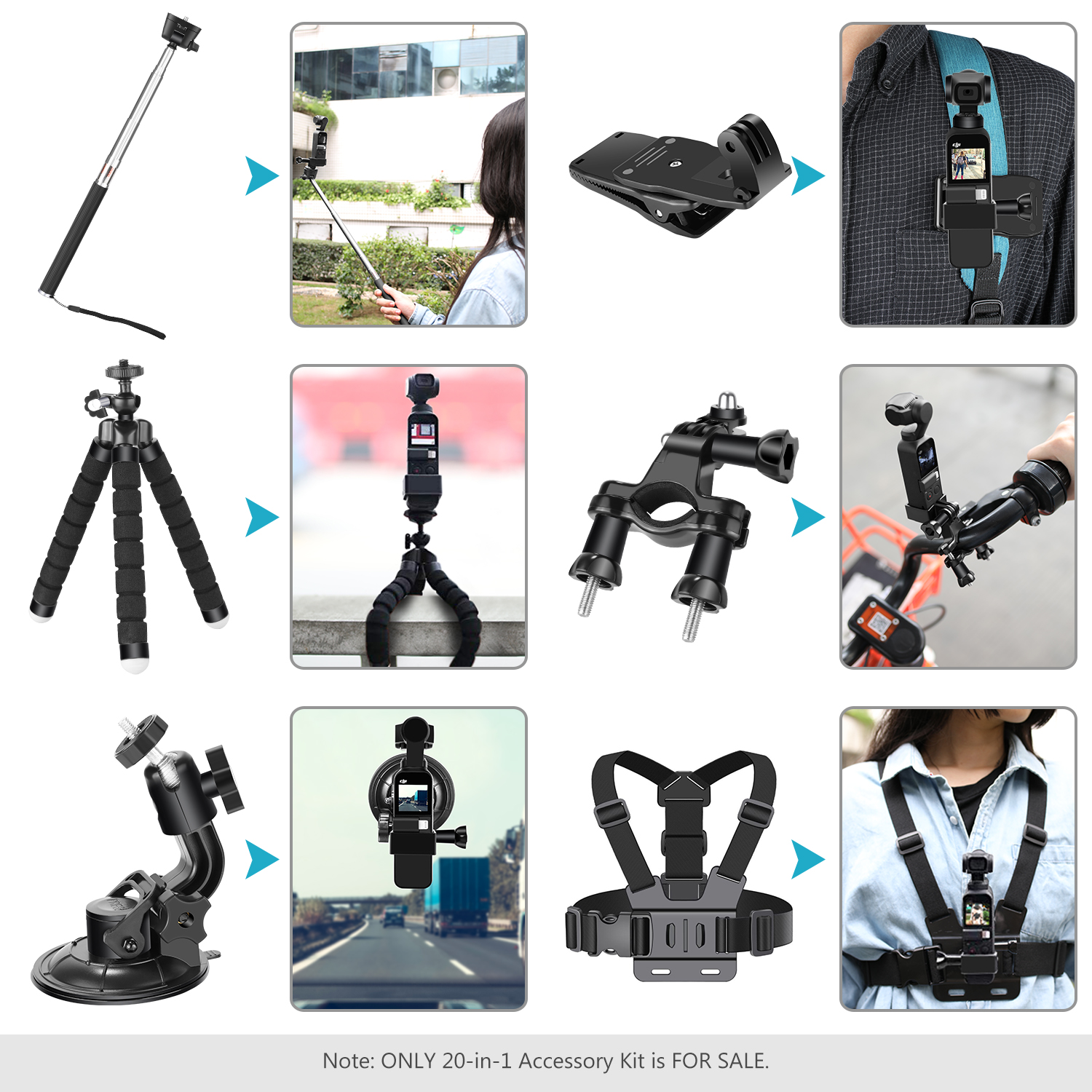 Funda Correa Pecho Soporte Clip de Mochila Soporte de expansi/ón Tr/ípode para Osmo Pocket Expansi/ón Accesorios Kit DJI OSMO Pocket Accesorios