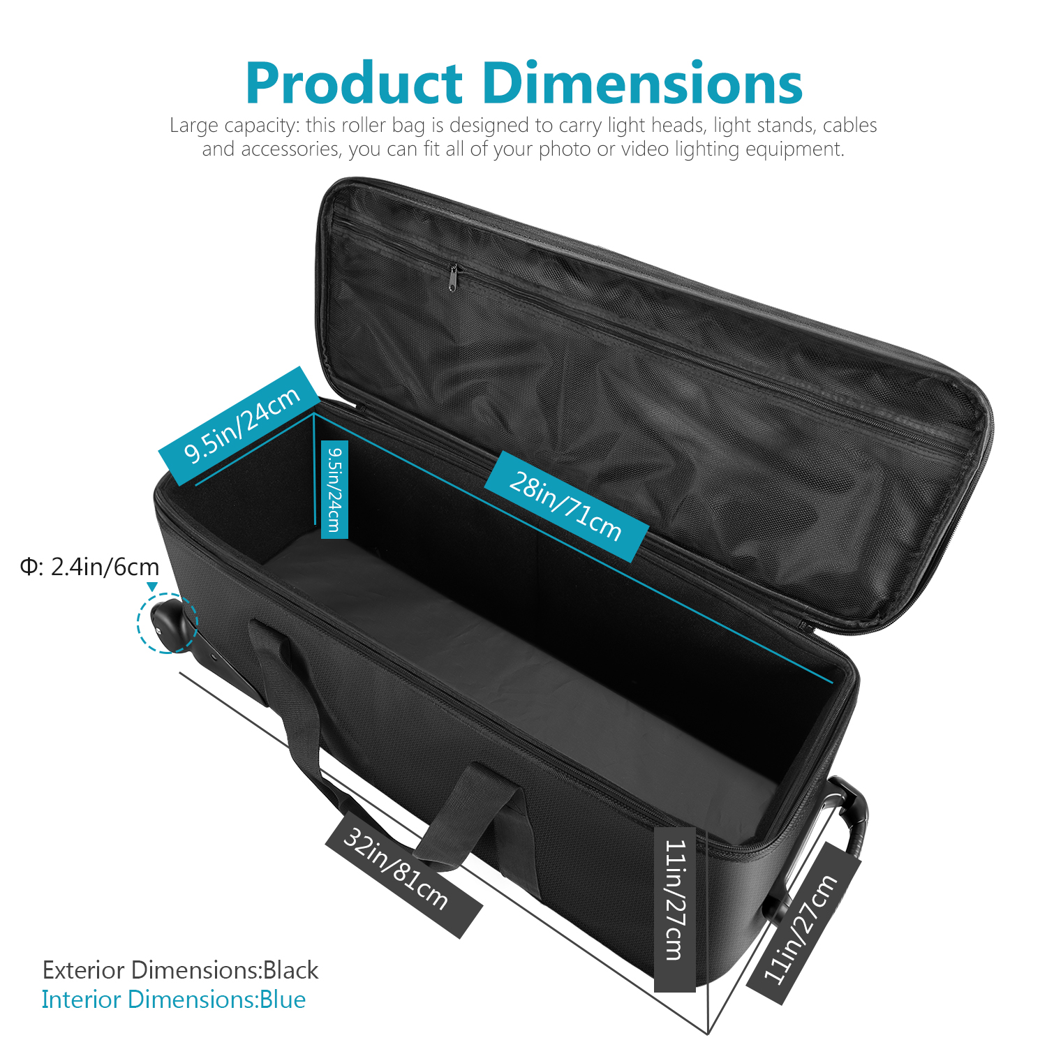 Neewer 32Inch Camera Trolley Case Roller Bag 32x11x11 Inches 3 Padded