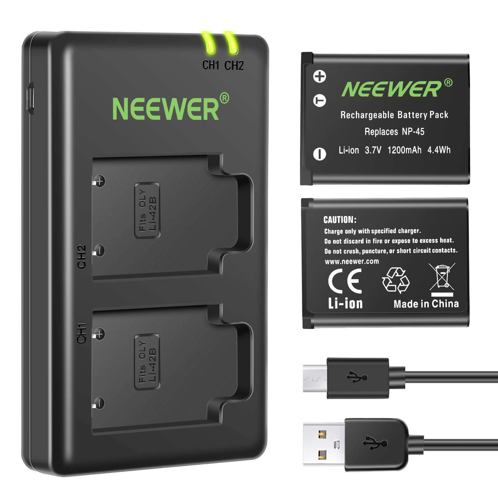 Neewer NP-45 NP-45A NP-45B NP-45S Replacement Battery Charger Set for