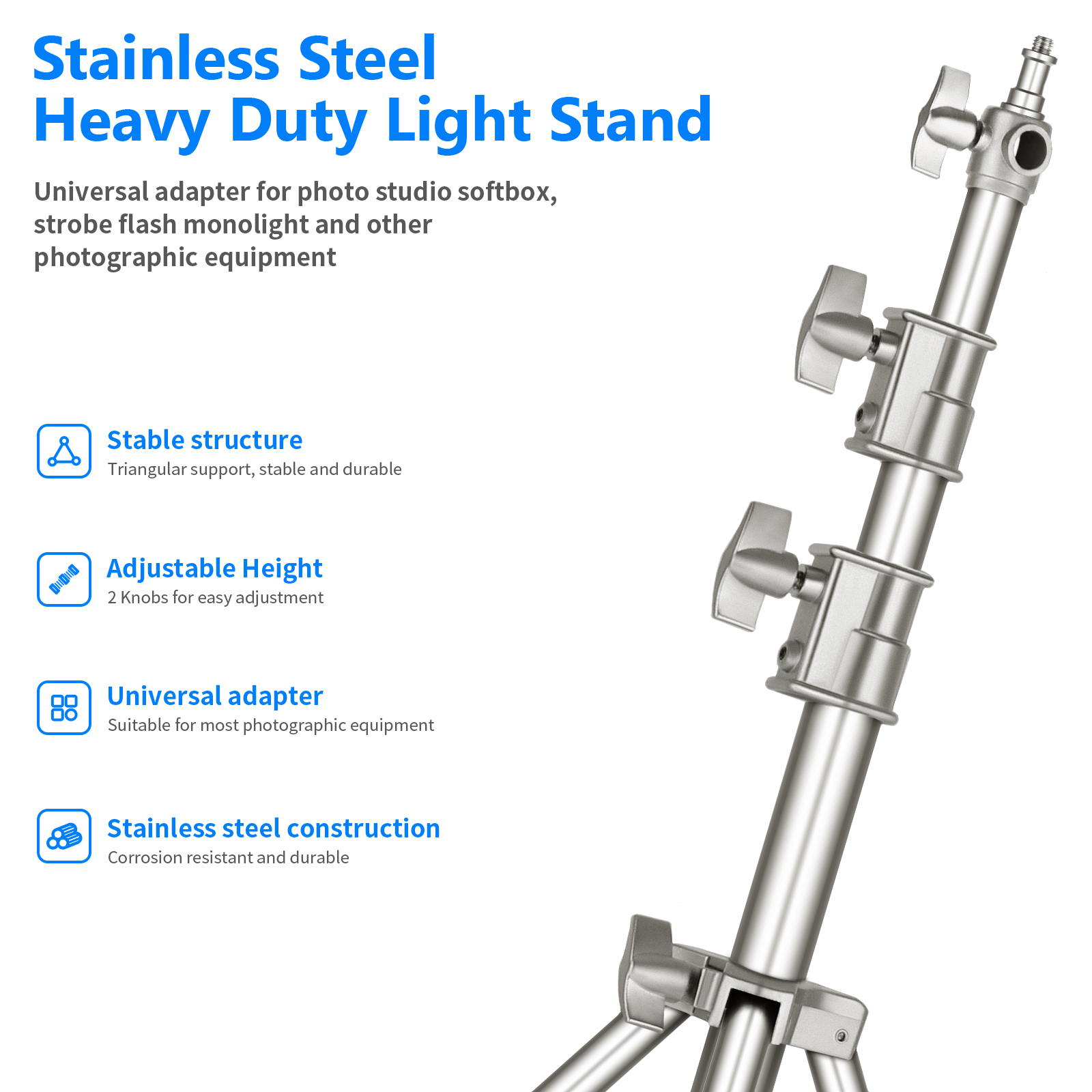 NEEWER 300cm Steel Light Stand חצובת תאורה מנירוסטה - מבנה ושימוש