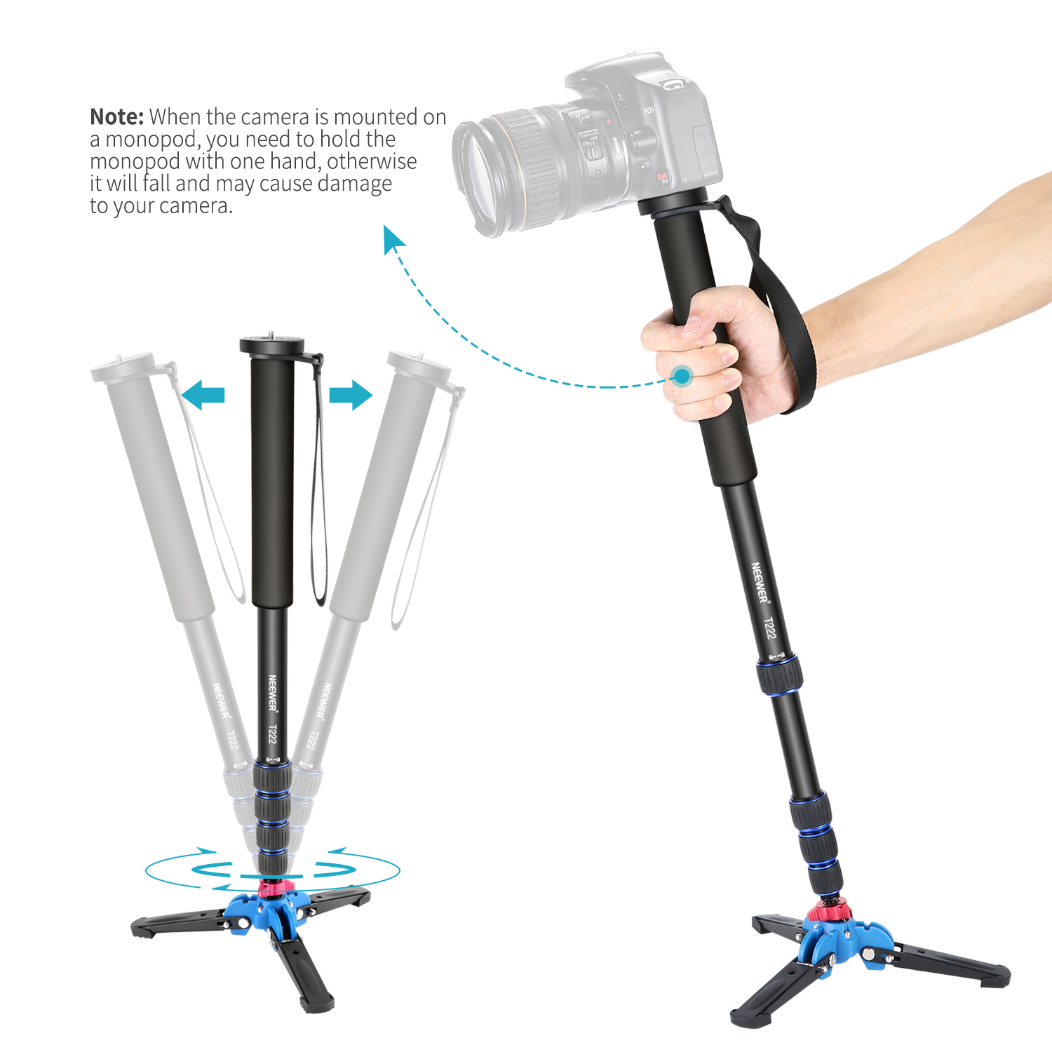 NEEWER 1222 Tripod Monopod Base חצובת מונופוד - שימושים ויישום