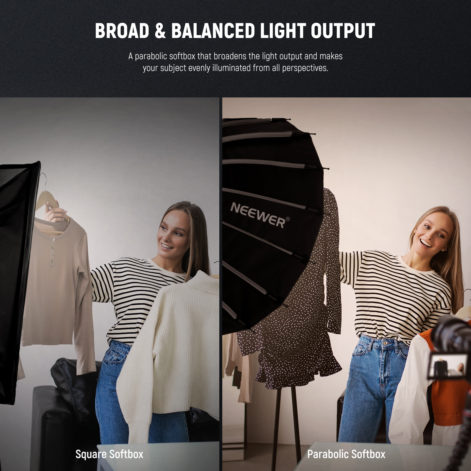 סופטבוקס פרבולי עם גריד NEEWER 65cm Parabolic Softbox - מבנה ושימוש