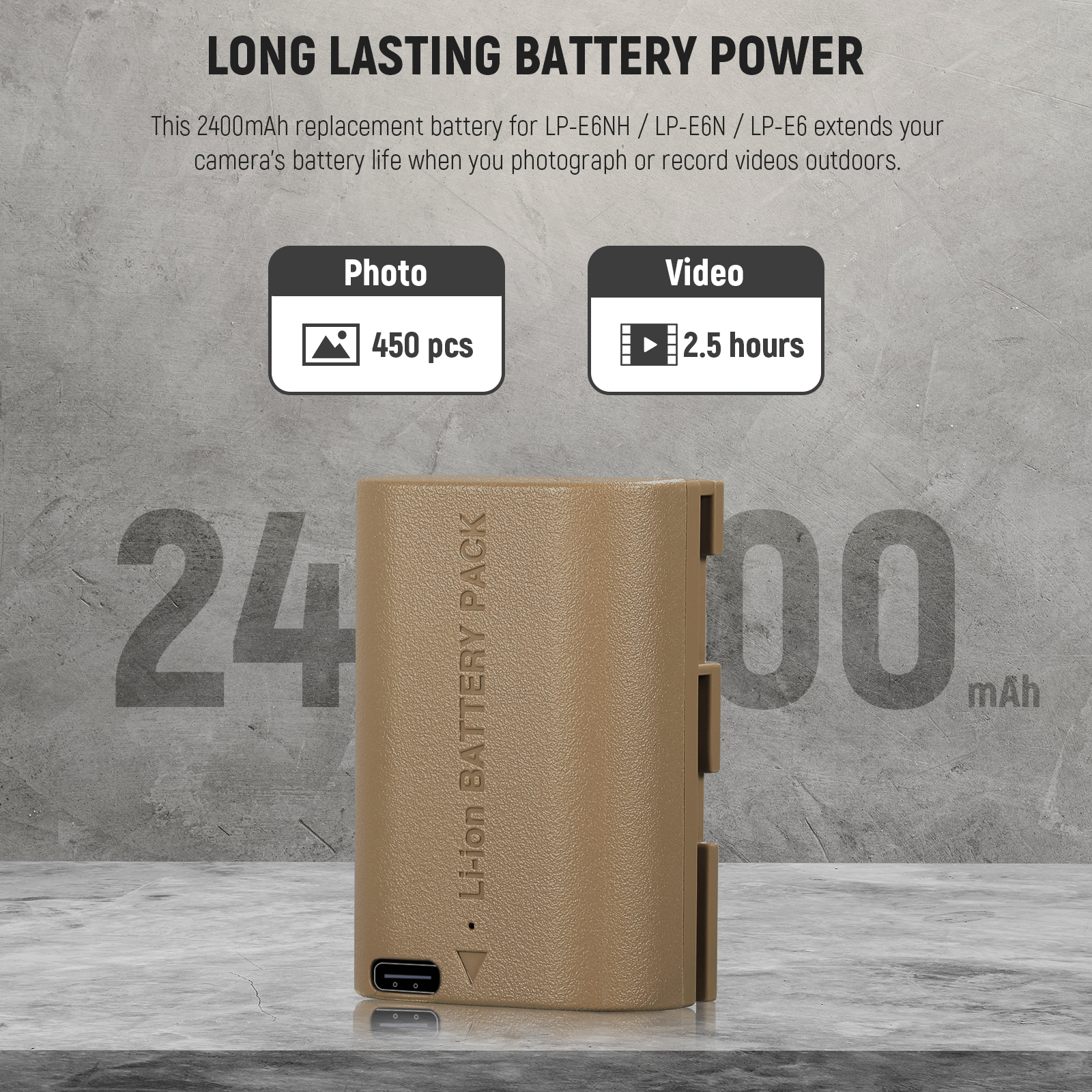 NEEWER Canon T-LP-E6NH USB-C Battery סוללה למצלמת קנון
