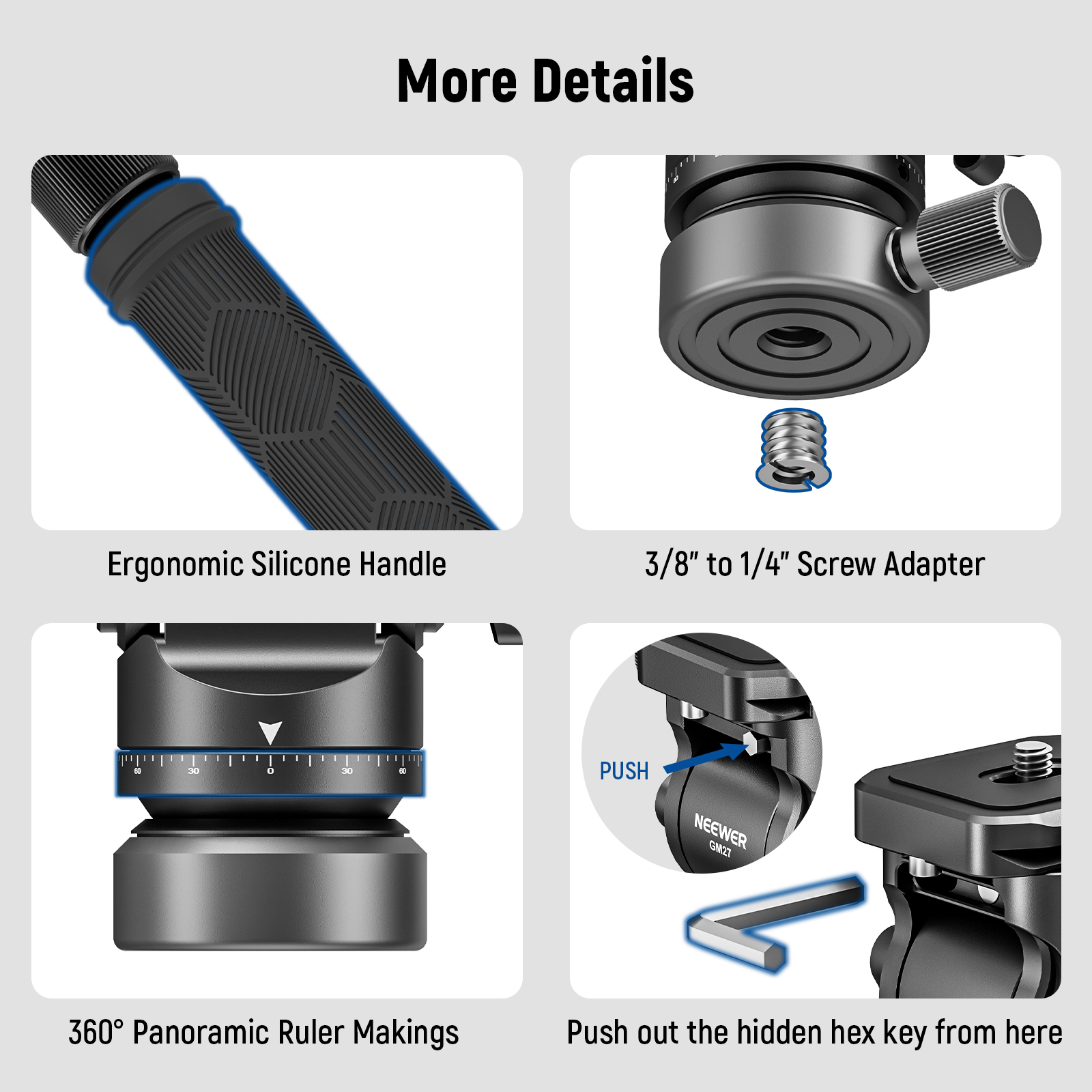 NEEWER Tripod Fluid Head With /-10° Leveling Base(⌀37), Etal Pan - View #11