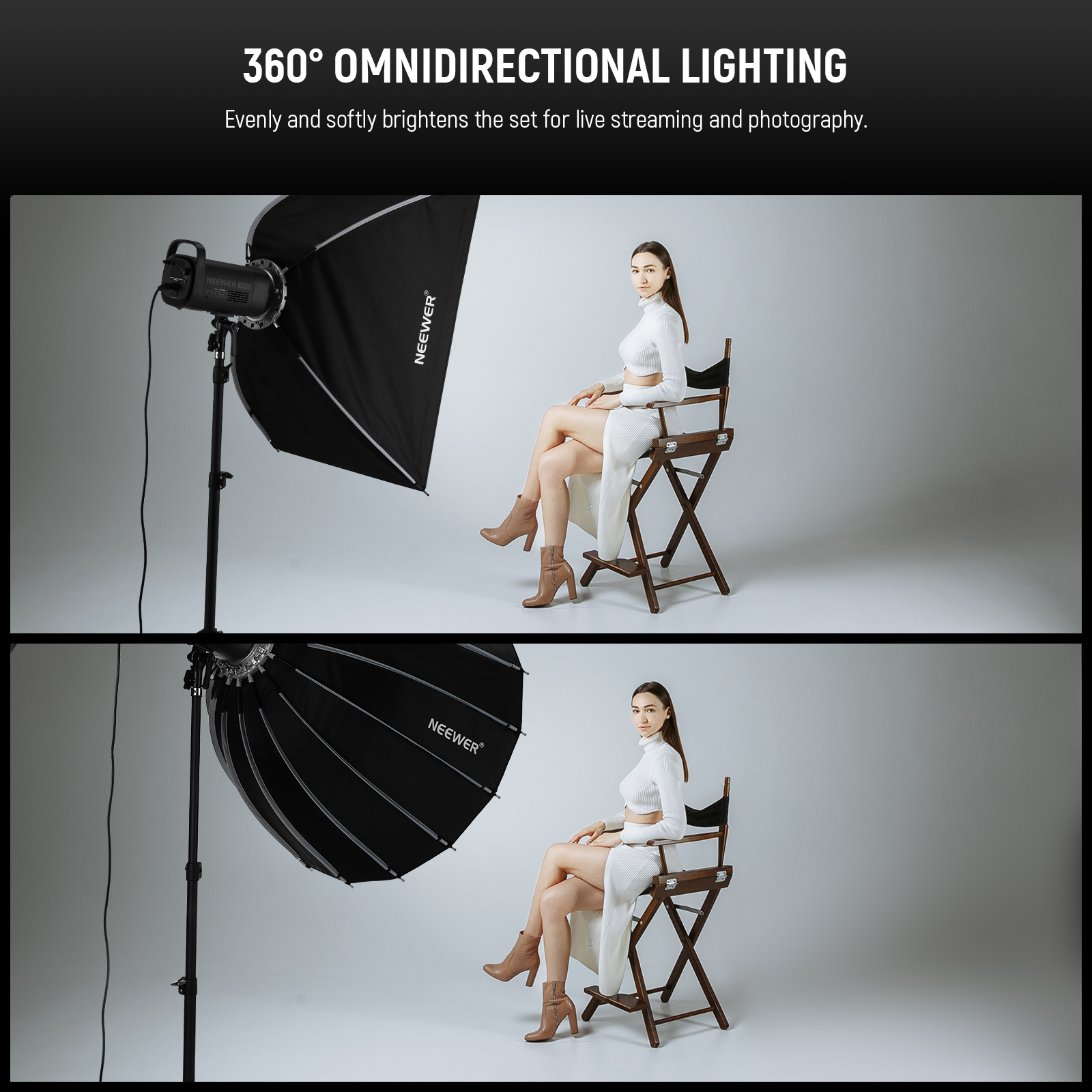 סופטבוקס פרבולי עם גריד NEEWER 90cm Parabolic Softbox - שימושים ויישום