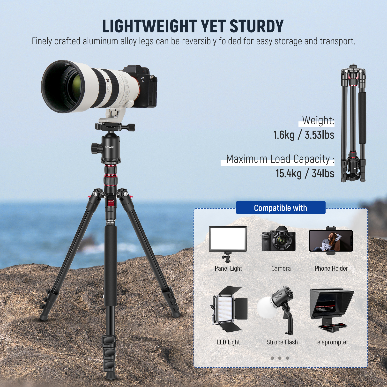 חצובה עם תפס לטלפון NEEWER 77" Dual Axis Tripod - מבנה ושימוש