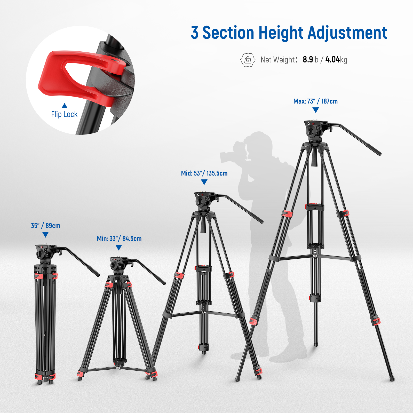 חצובת וידאו עם ראש שמן NEEWER Video Tripod Fluid Head - מבנה ושימוש