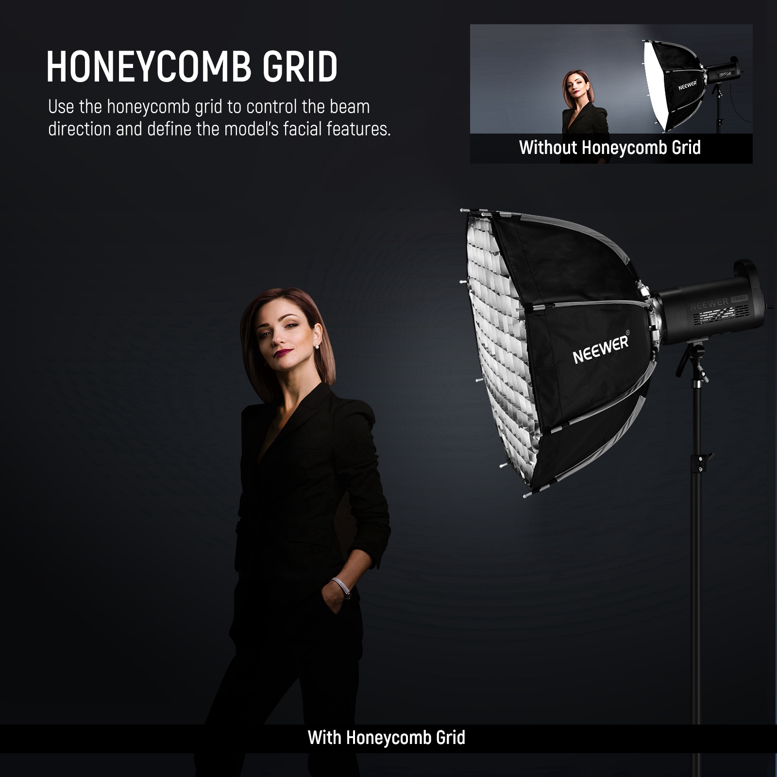 סופטבוקס מתומן עם גריד NEEWER 70cm Octagonal Softbox - פרטים נוספים