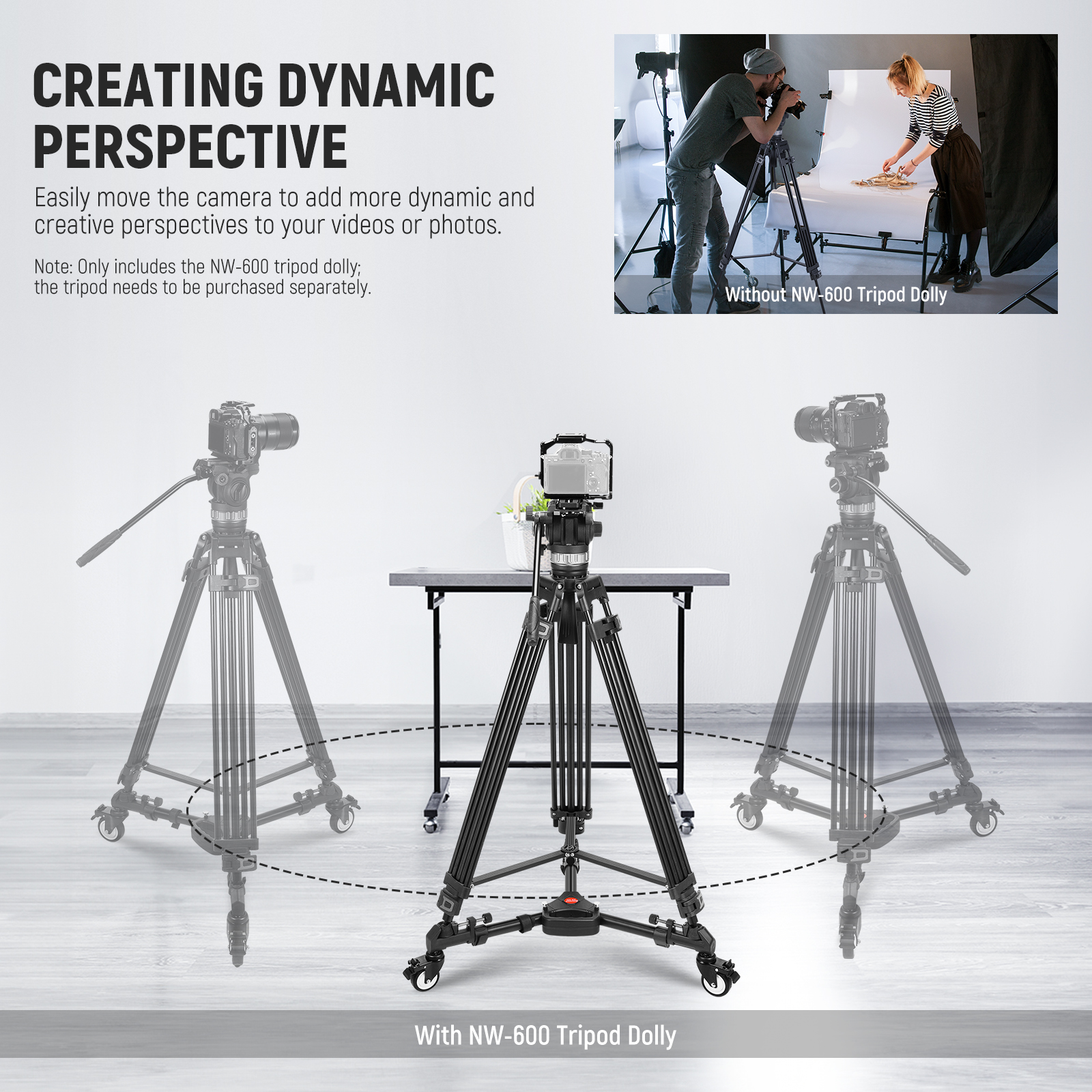 דולי גללים לחצובה NEEWER NW600 Tripod Dolly - מבנה ושימוש