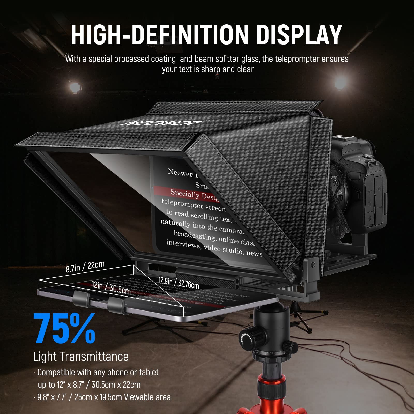 NEEWER X12 Teleprompter with Remote App טלפרומפטר טאבלט - שימושים ויישום