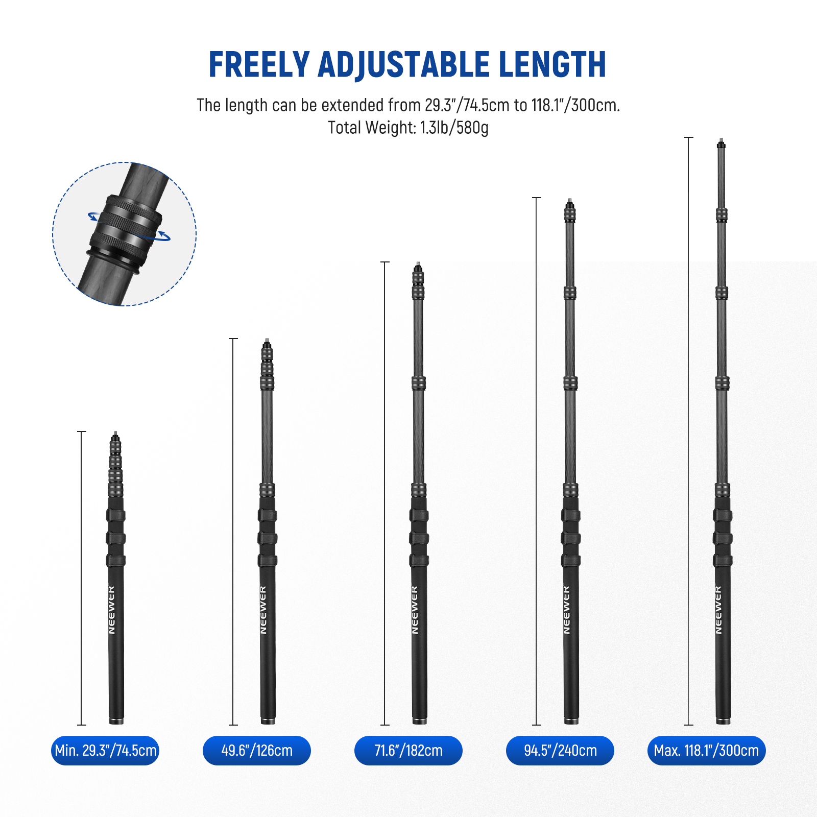 NEEWER 300cm Carbon Boom Pole מוט בום למיקרופון - מבנה ושימוש