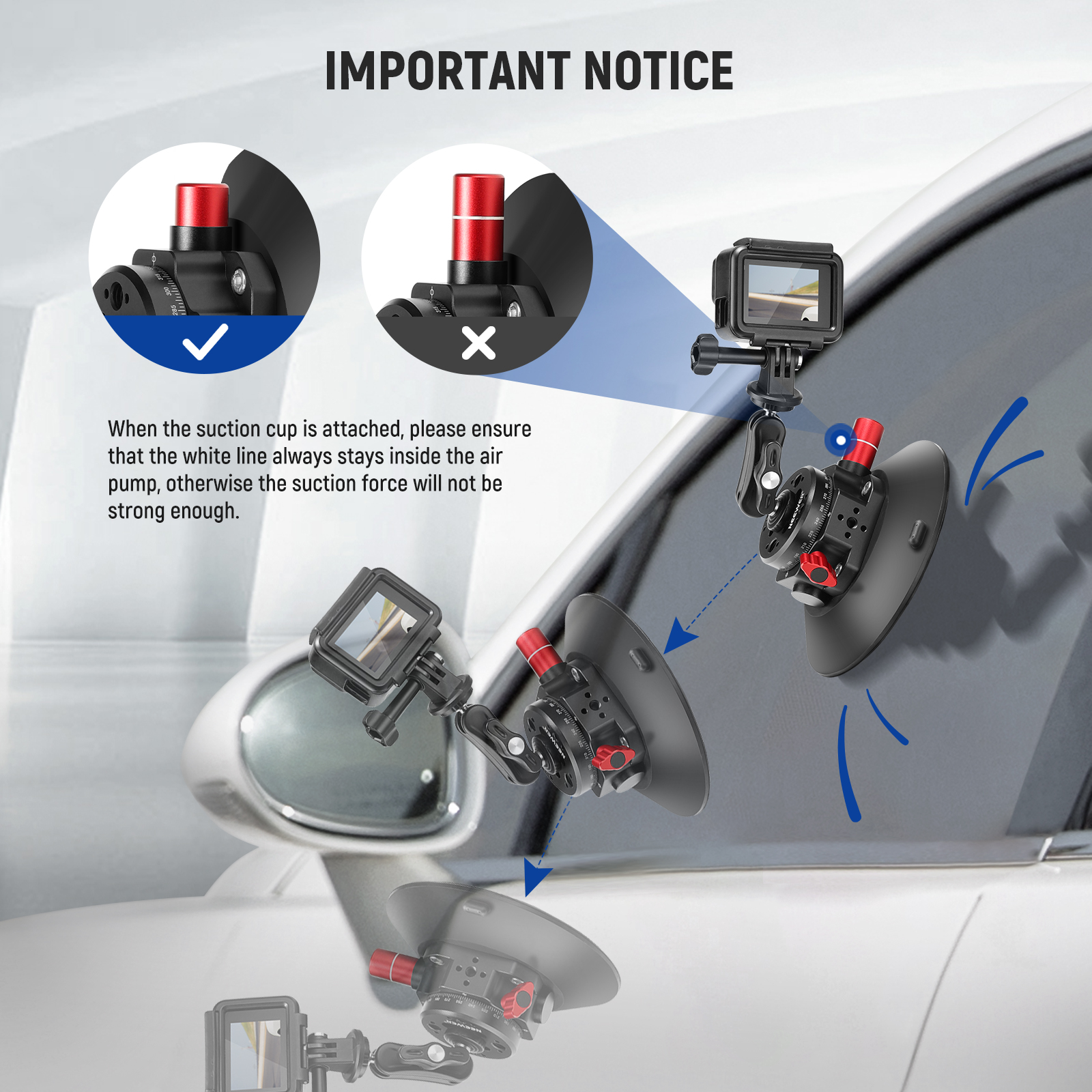 Suction Phone Mount K&F Concept 4.5" Camera Suction Mount With Magic Arm, Suction Cup With 1/4" 3/8" ARRI Mounting Holes For Car Window Glass, Dual Ballhead Magic Arm Compatible With DJI OSMO