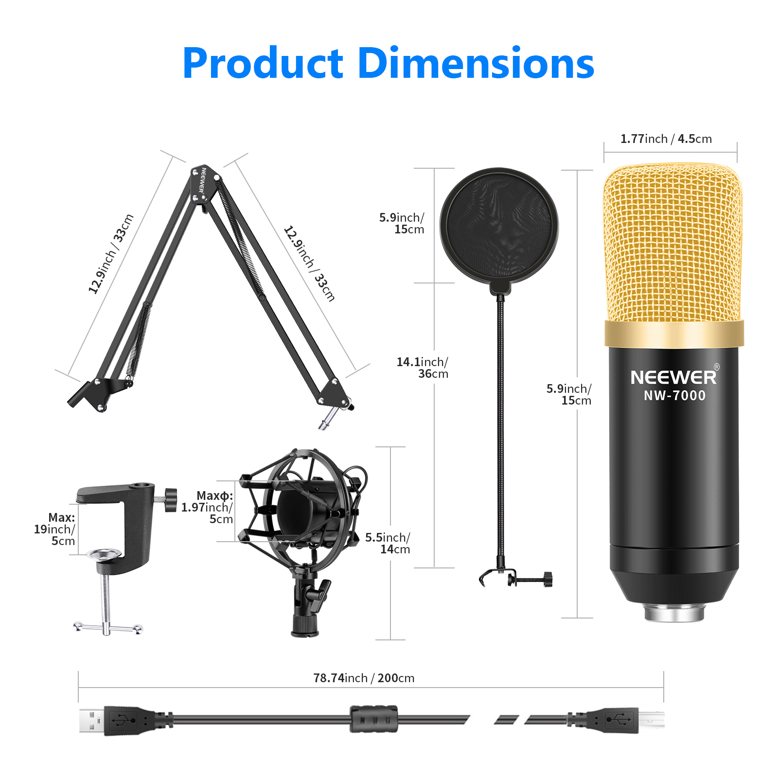 Neewer NW7000 USB Studio Condenser Microphone Kit for Broadcasting