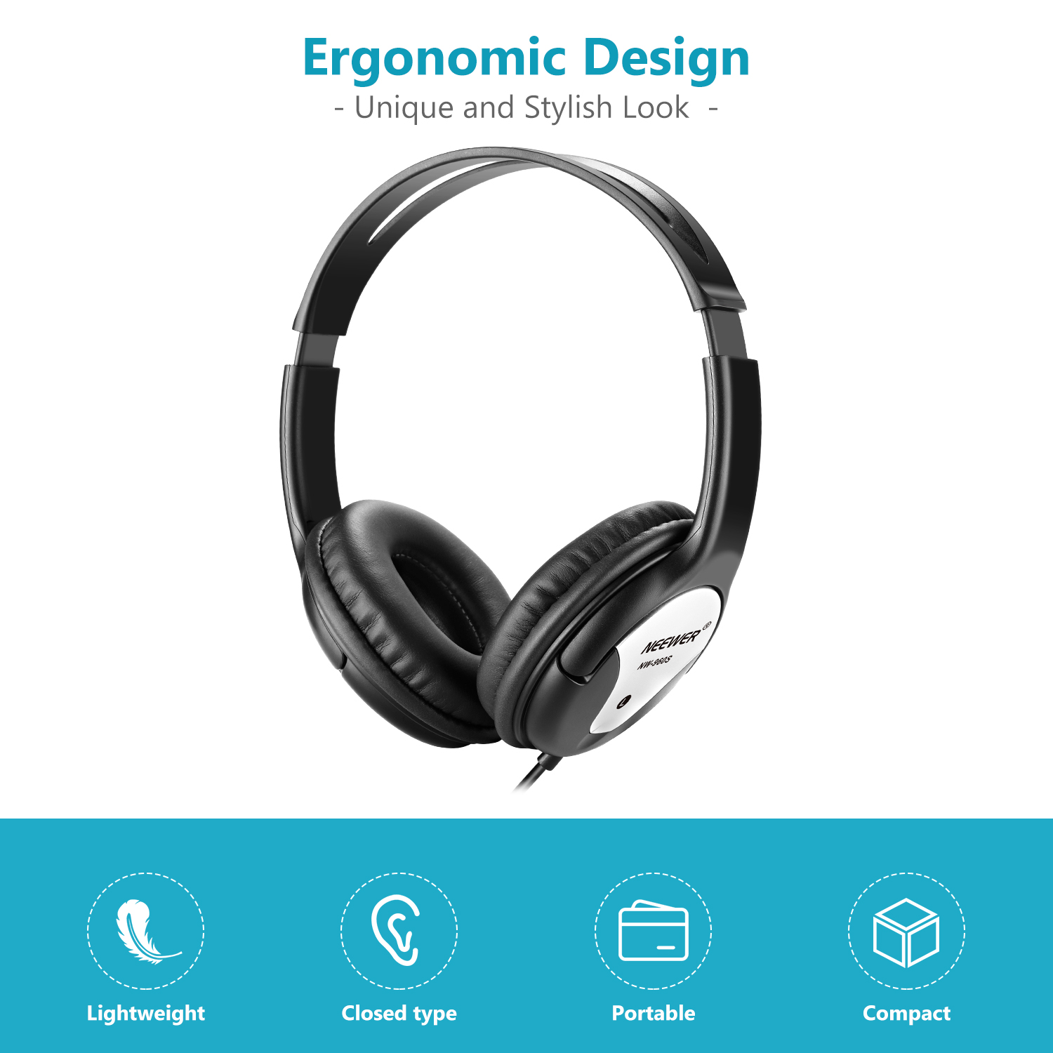 Neewer Black HD100 Studio Monitor Headphones Dynamic Foldable Headsets