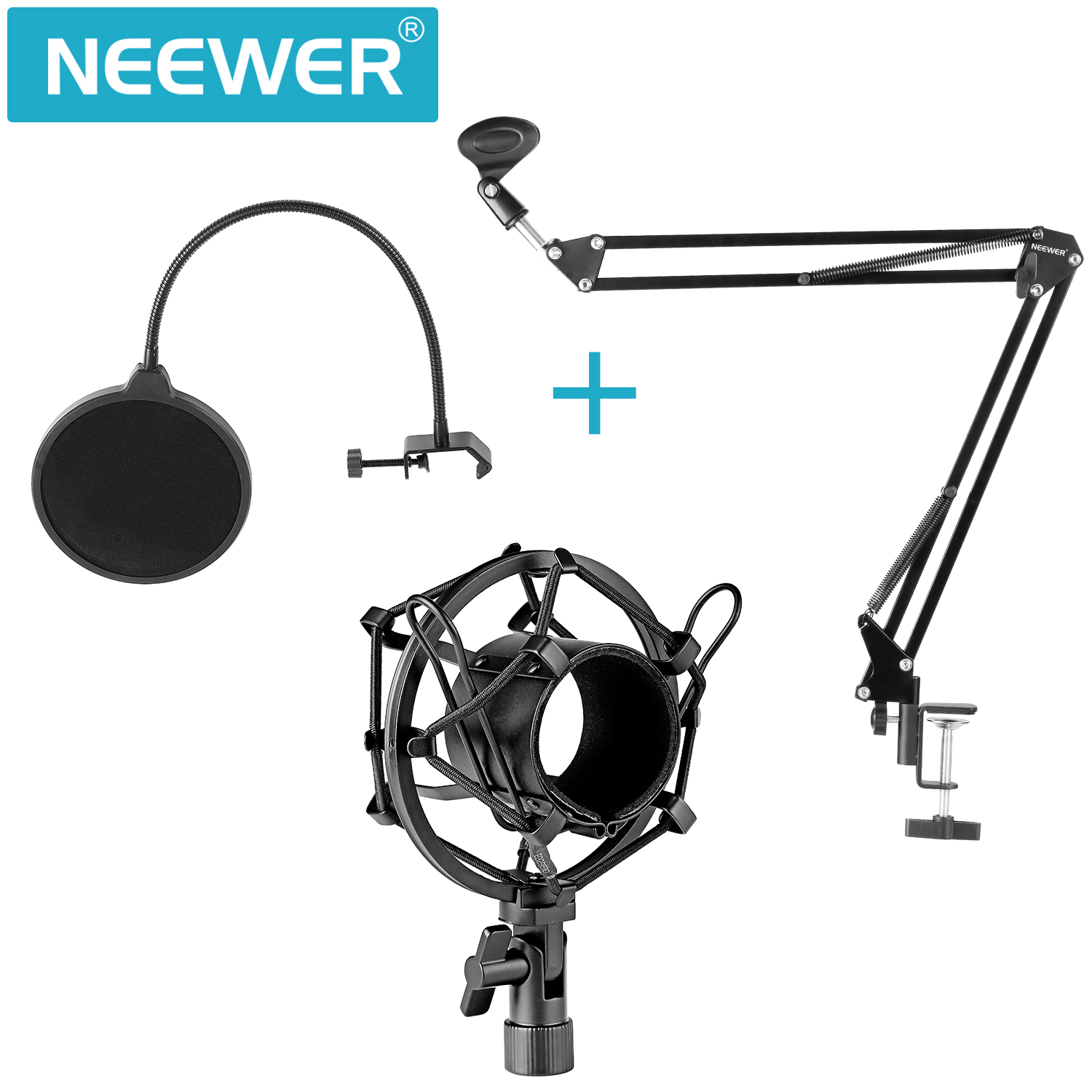with Mic Shock Mount Table Mounting Clamp for Most of Microphones Professional Microphone Stand Suspension Boom with Pop Filter Upgrade Mic Arm Kit