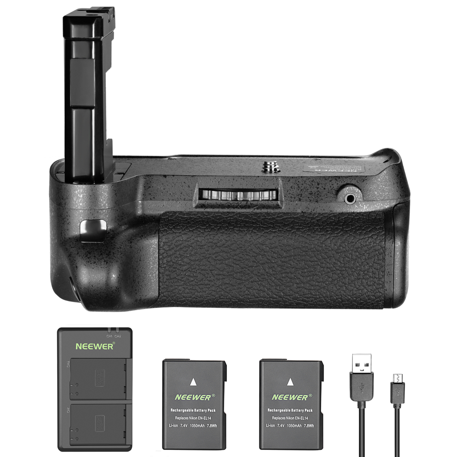 Neewer Pro Vertical Battery Grip Holder and 2 Pieces 1050mAh EN-EL14 Replacement Li-ion Battery with USB Input Dual Charger for Nikon D3100 D3200 D3300 ...