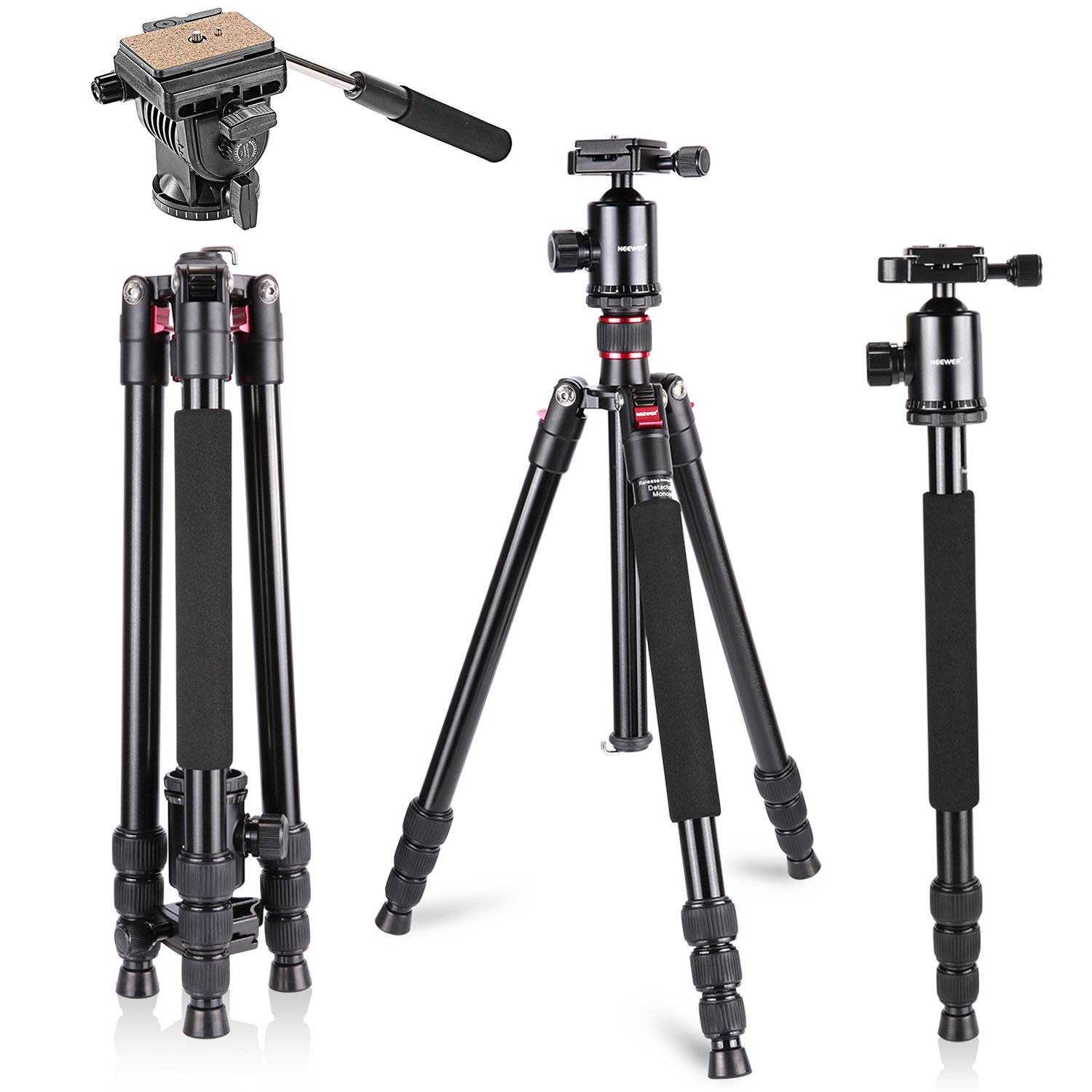 Neewer Portable Alluminum Alloy Camera Tripod with Ball Head & Fluid