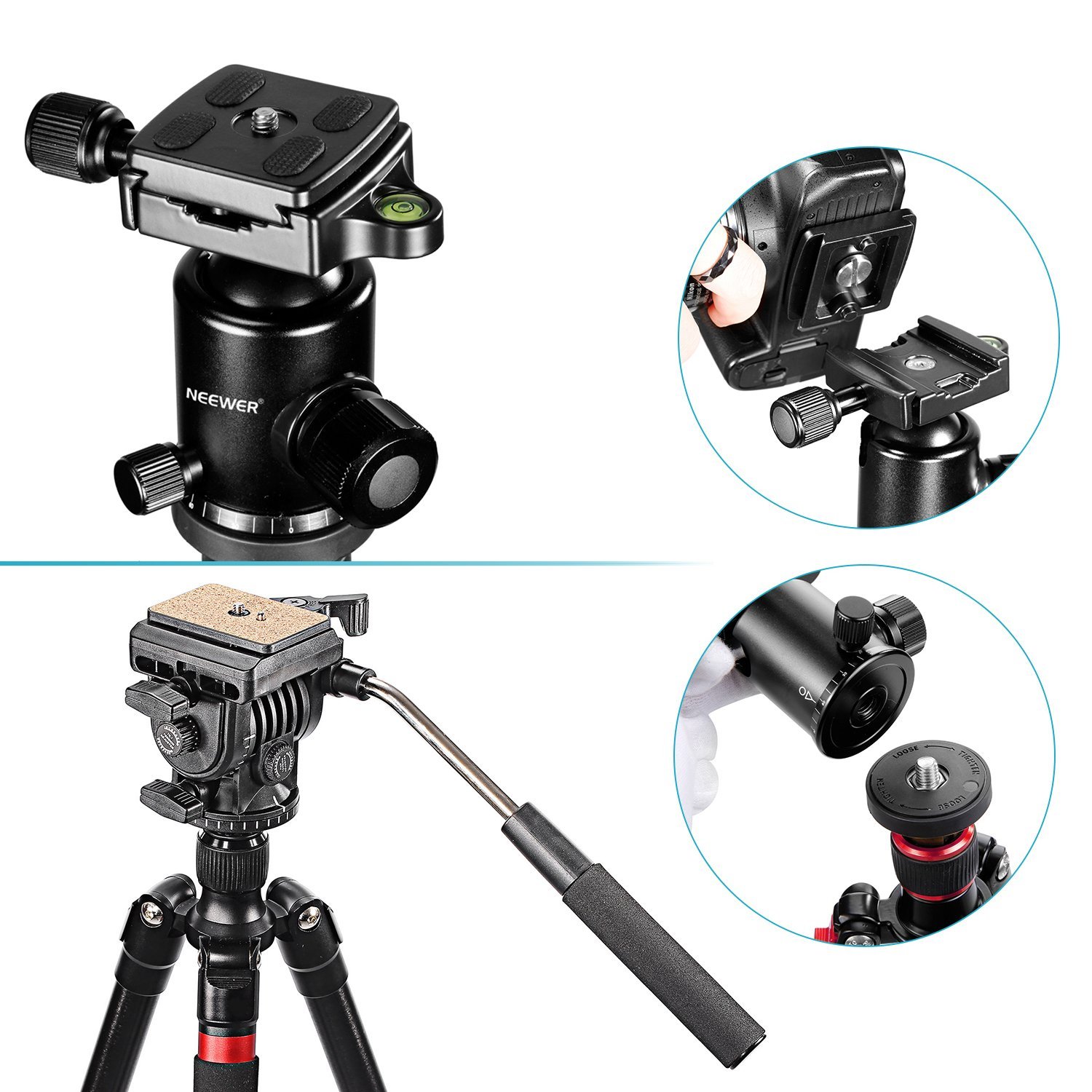 Neewer Portable Alluminum Alloy Camera Tripod with Ball Head & Fluid