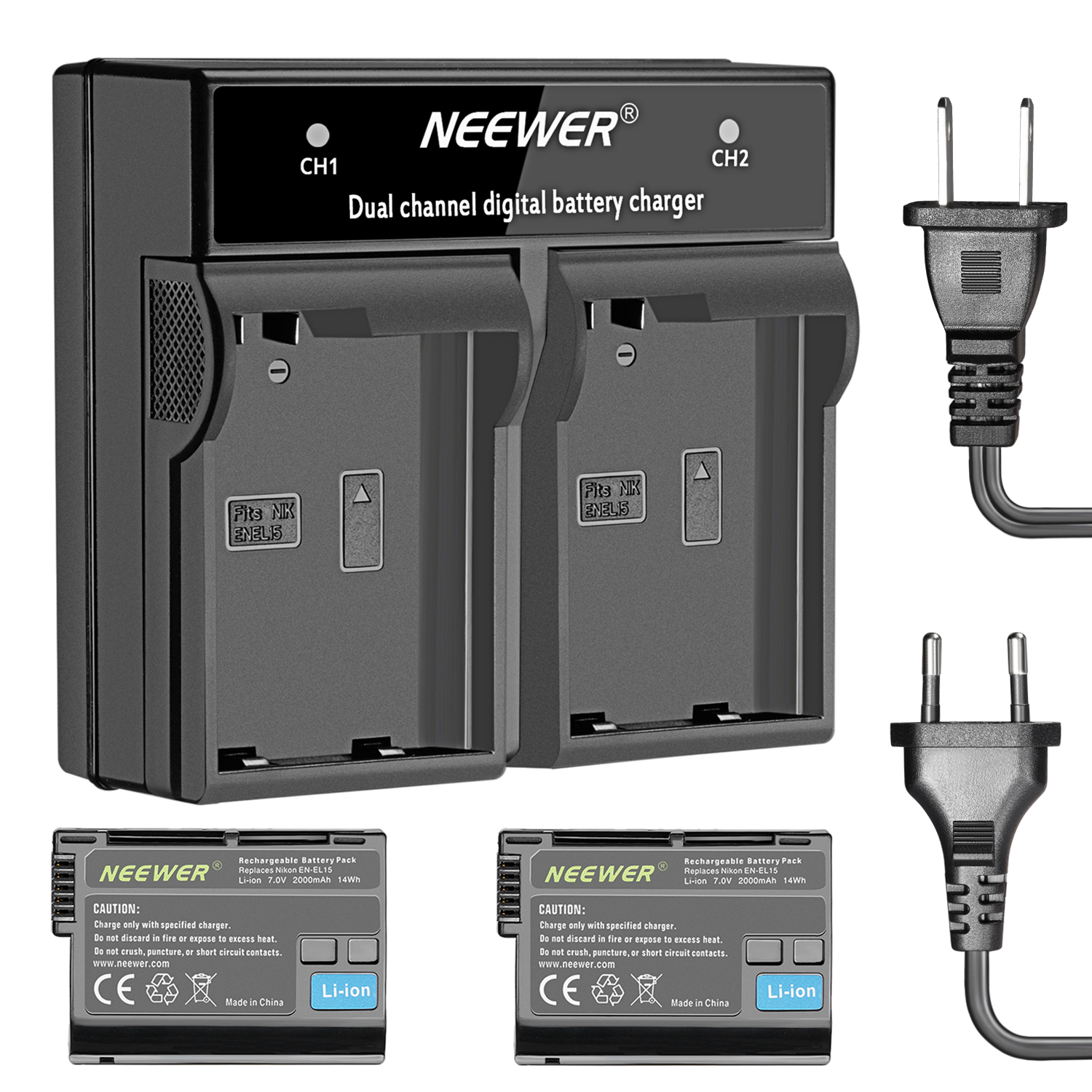 2 baterías EN-EL15 Battery Grip para Nikon D800 D800E D810 Cargador